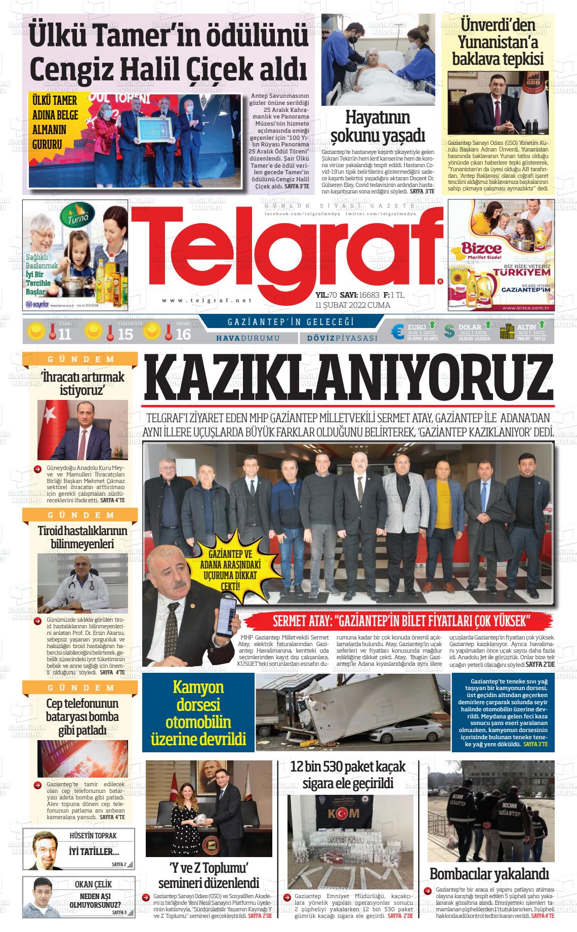 11 Şubat 2022 Telgraf Gazete Manşeti