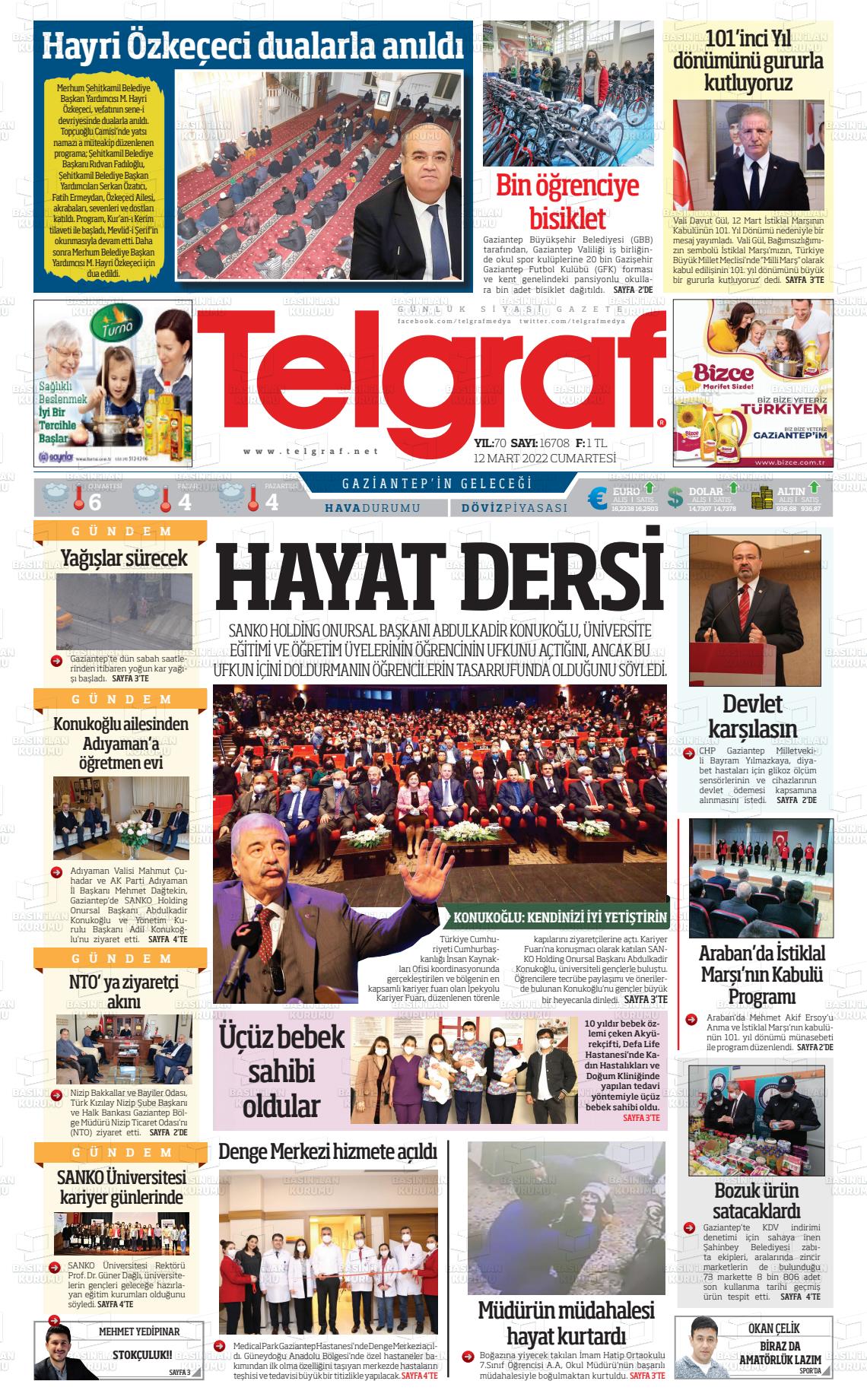 12 Mart 2022 Telgraf Gazete Manşeti