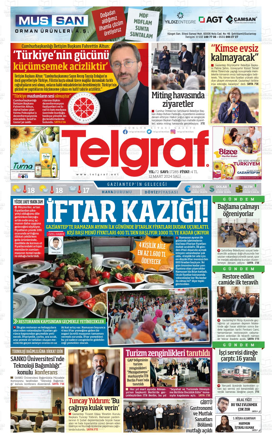 12 Mart 2024 Telgraf Gazete Manşeti