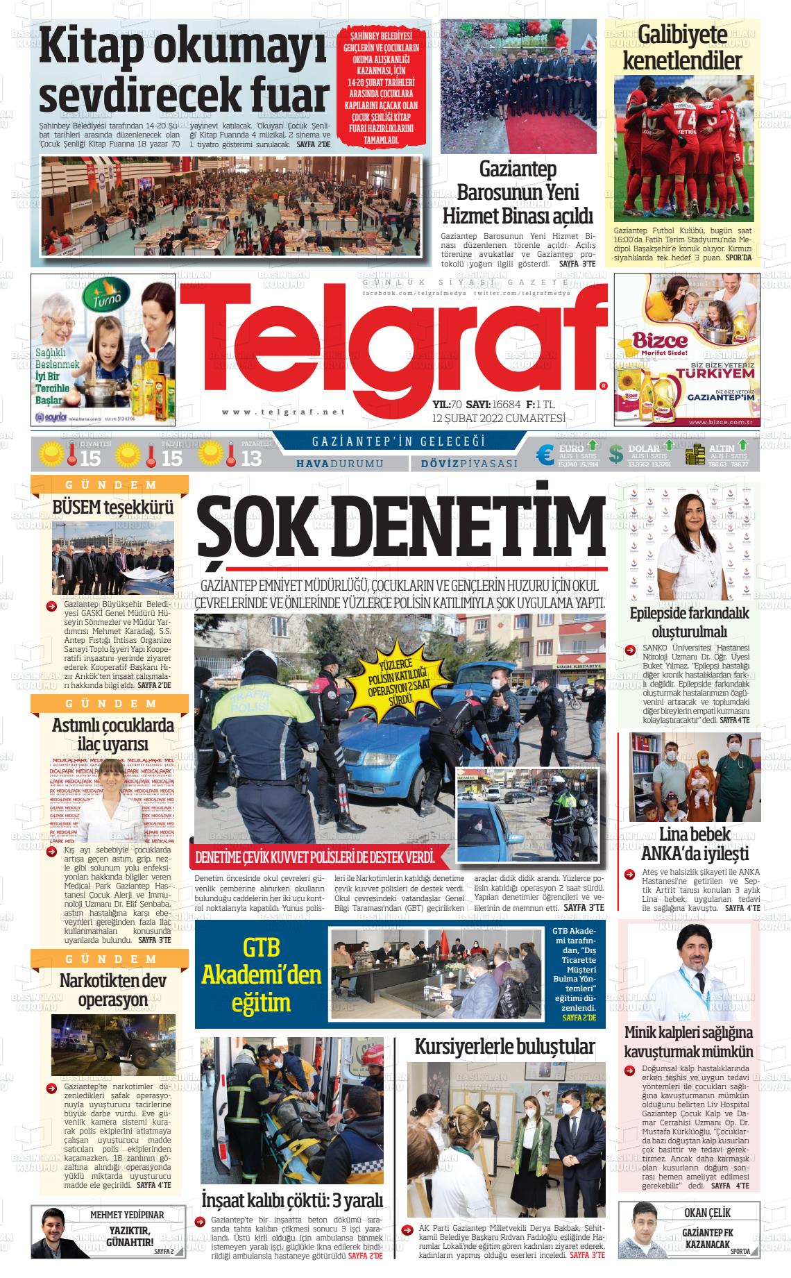 12 Şubat 2022 Telgraf Gazete Manşeti