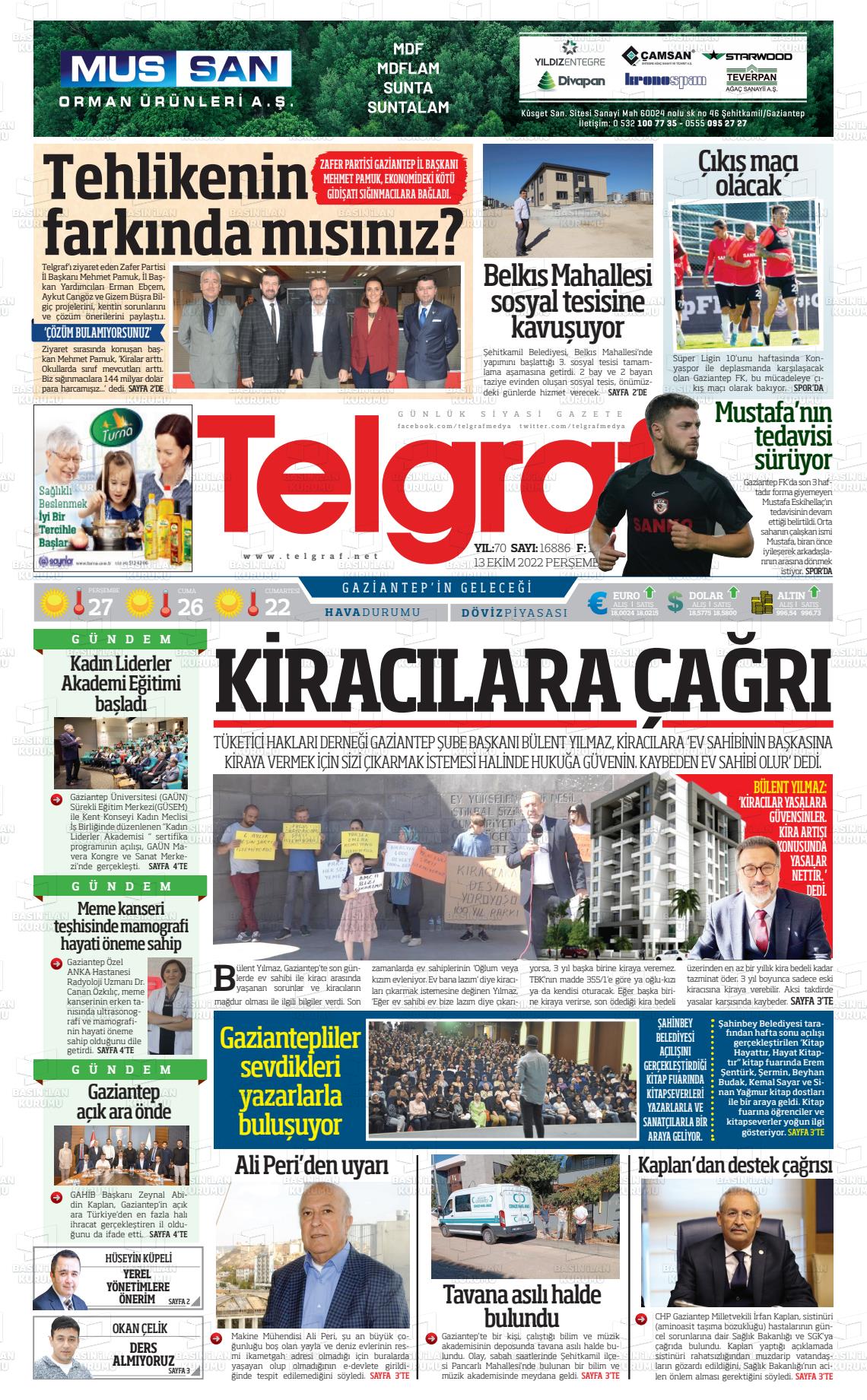 13 Ekim 2022 Telgraf Gazete Manşeti