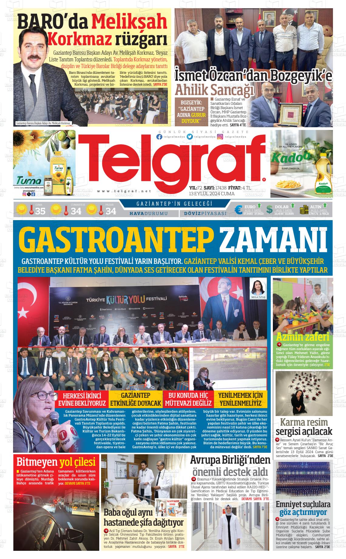 13 Eylül 2024 Telgraf Gazete Manşeti