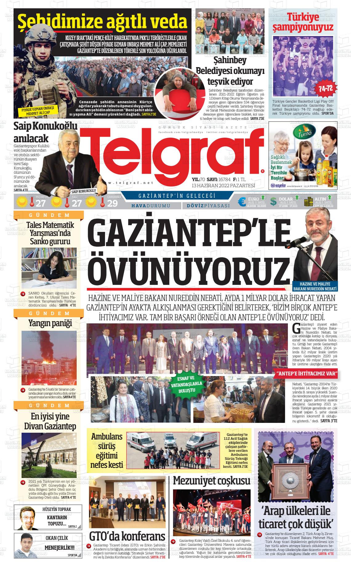 13 Haziran 2022 Telgraf Gazete Manşeti