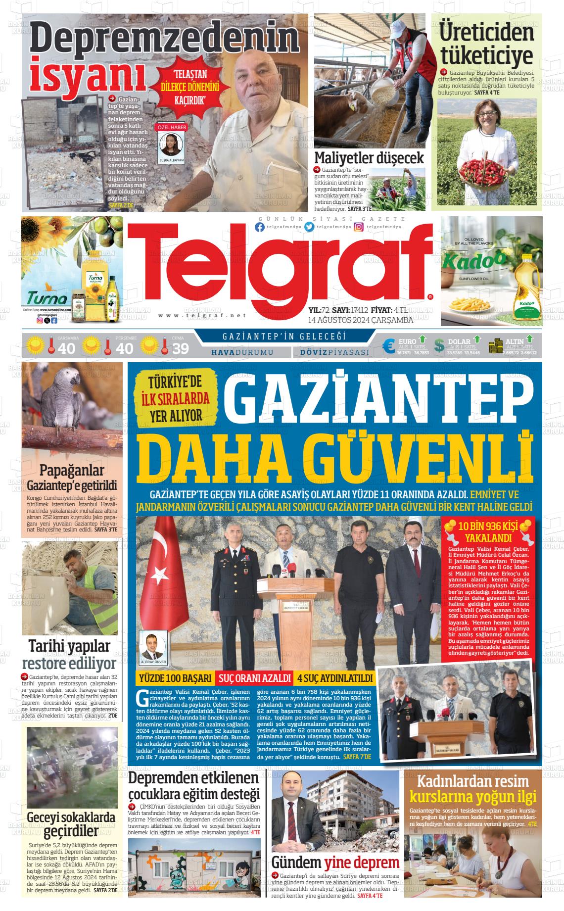 14 Ağustos 2024 Telgraf Gazete Manşeti