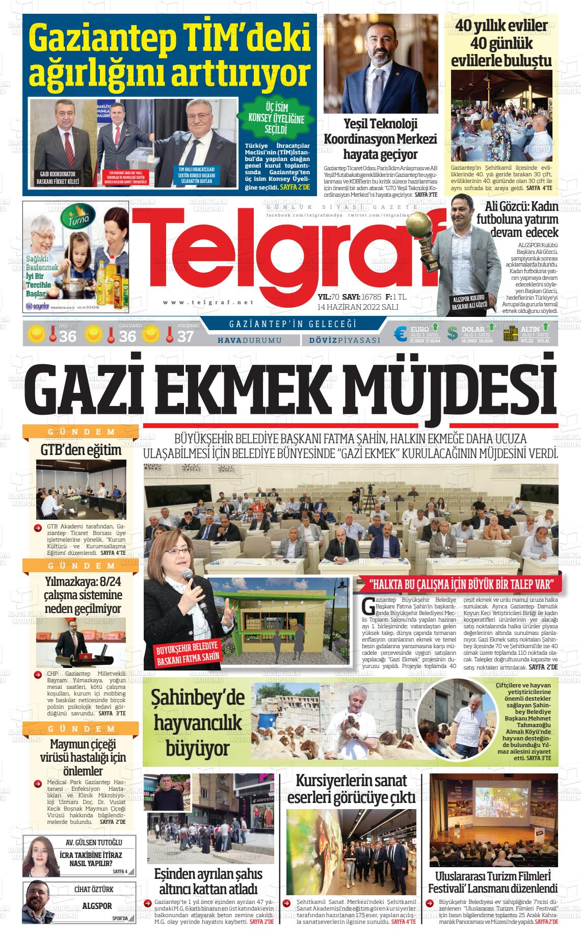 14 Haziran 2022 Telgraf Gazete Manşeti