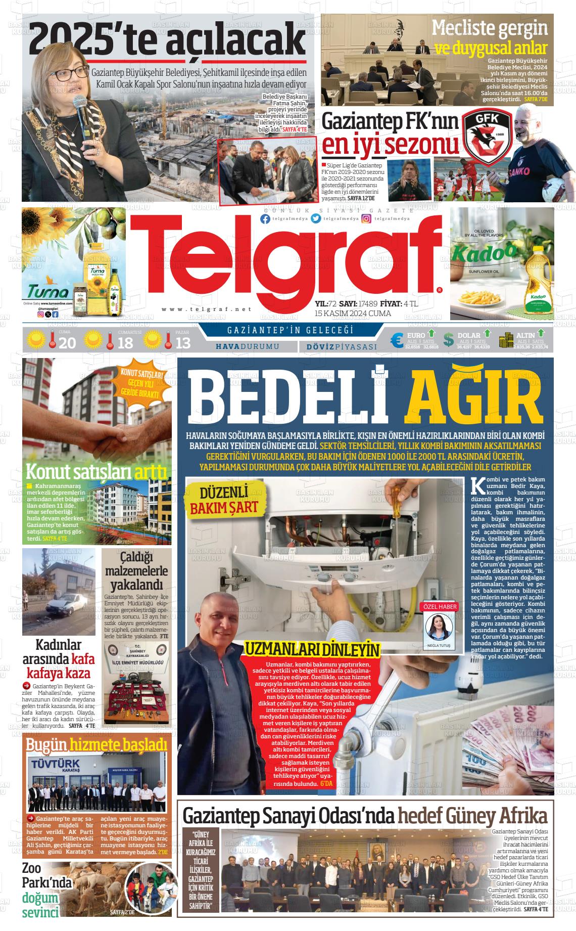 15 Kasım 2024 Telgraf Gazete Manşeti