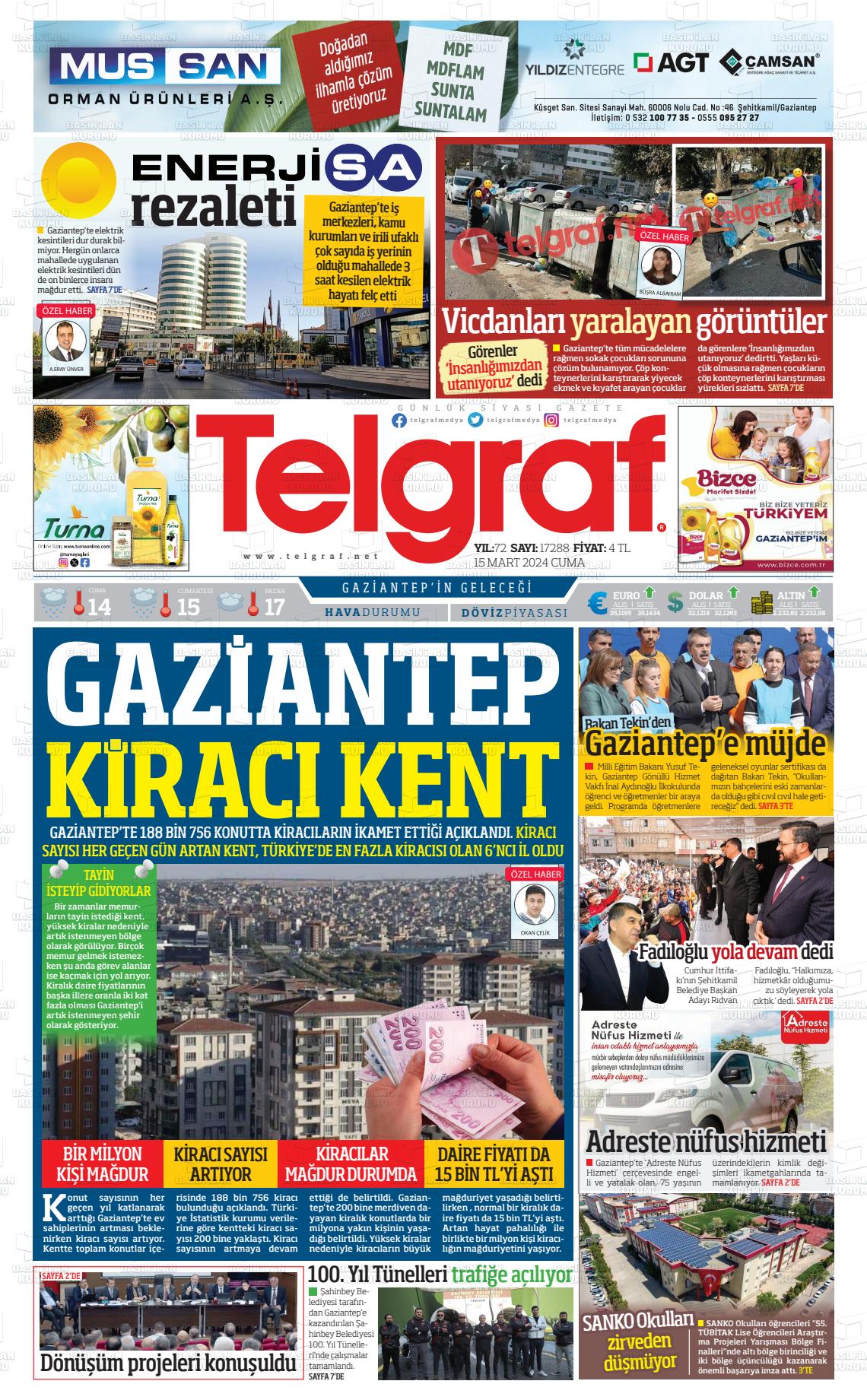 15 Mart 2024 Telgraf Gazete Manşeti