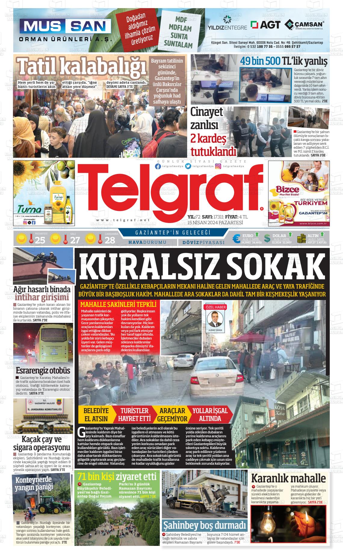 15 Nisan 2024 Telgraf Gazete Manşeti