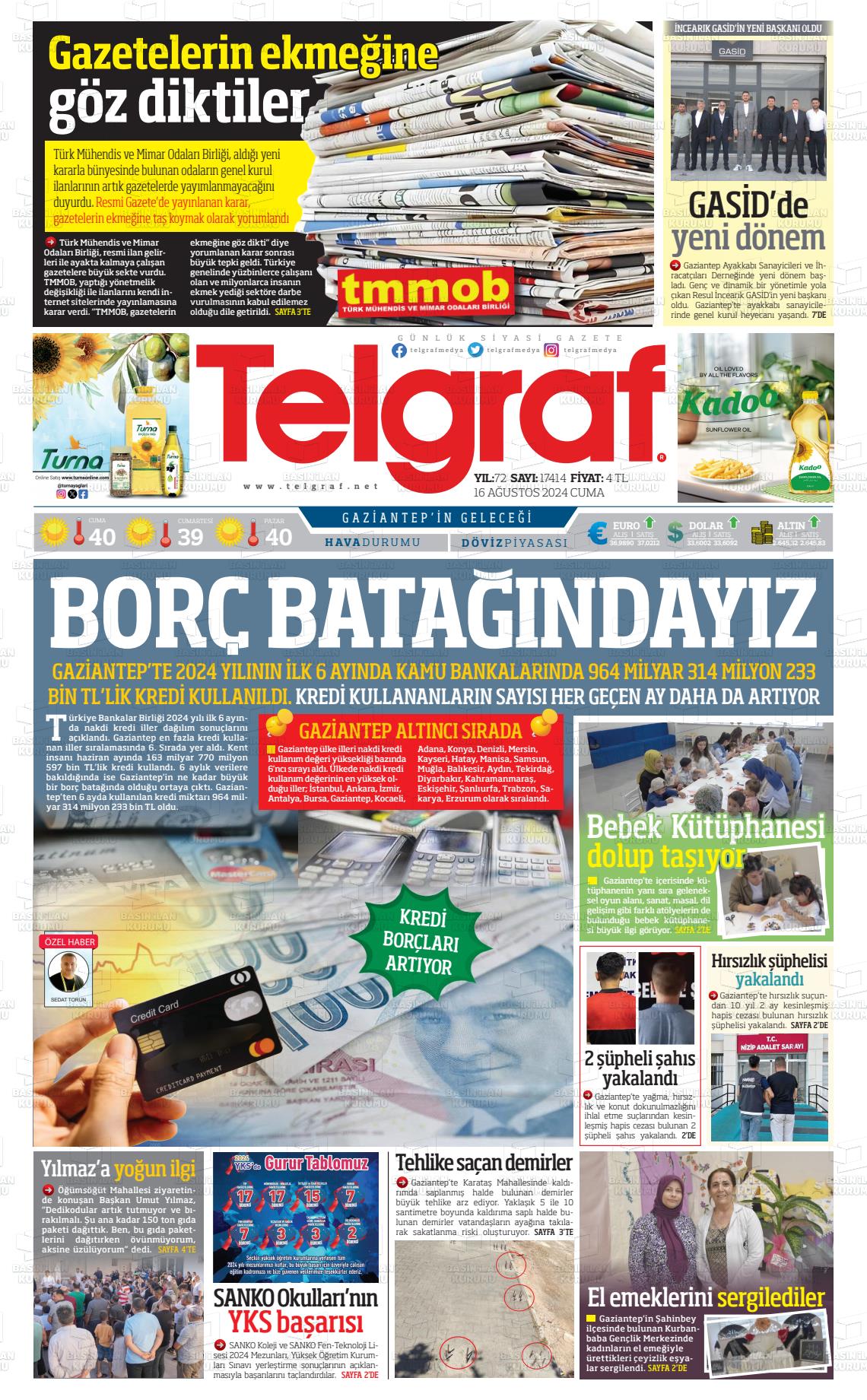 16 Ağustos 2024 Telgraf Gazete Manşeti