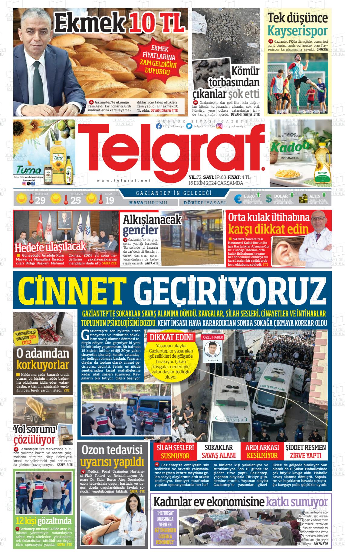 16 Ekim 2024 Telgraf Gazete Manşeti