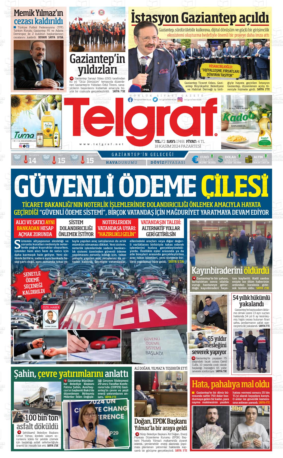 18 Kasım 2024 Telgraf Gazete Manşeti