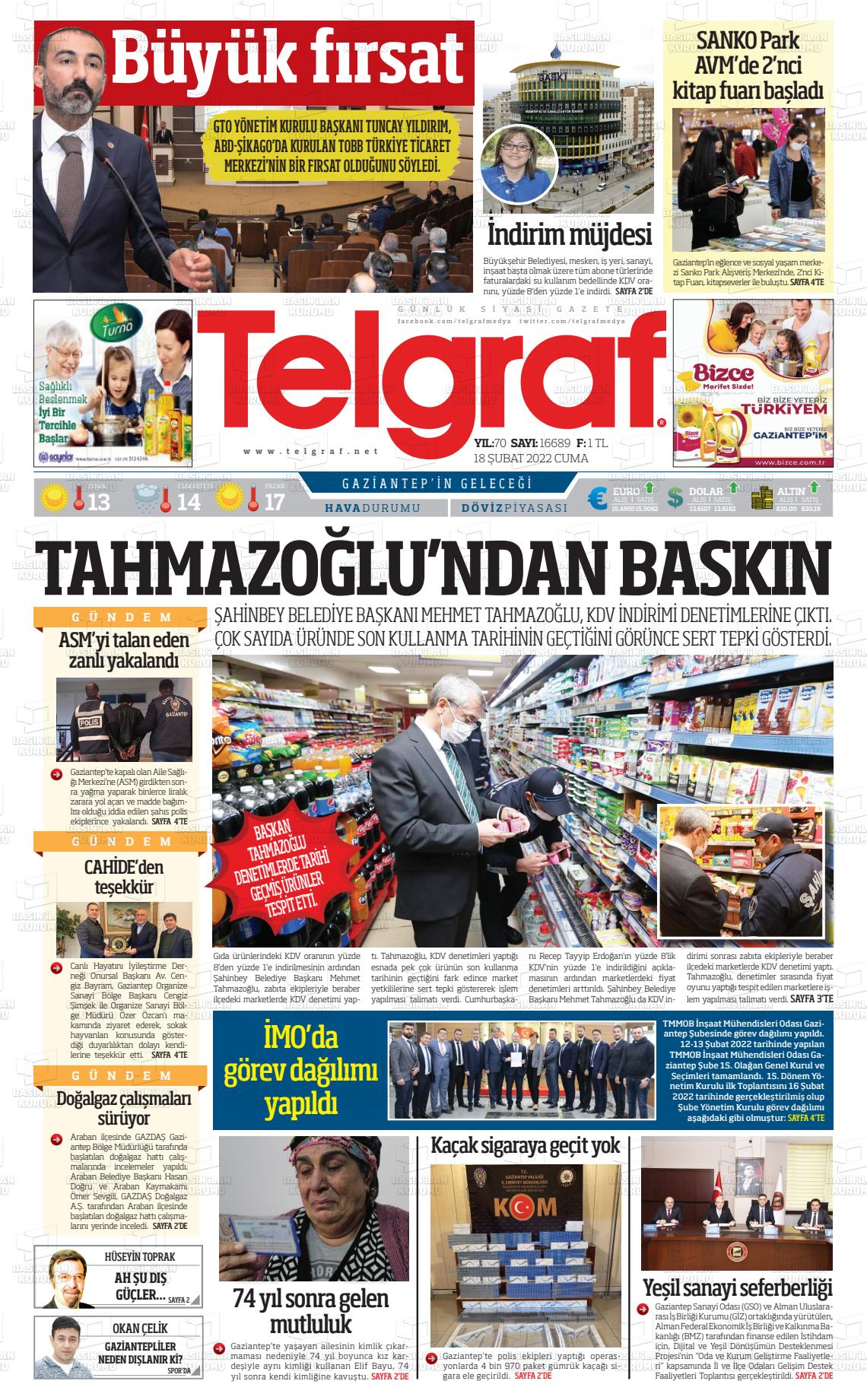 18 Şubat 2022 Telgraf Gazete Manşeti