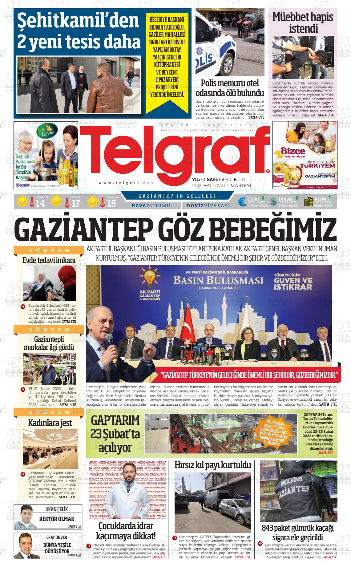 19 Şubat 2022 Telgraf Gazete Manşeti