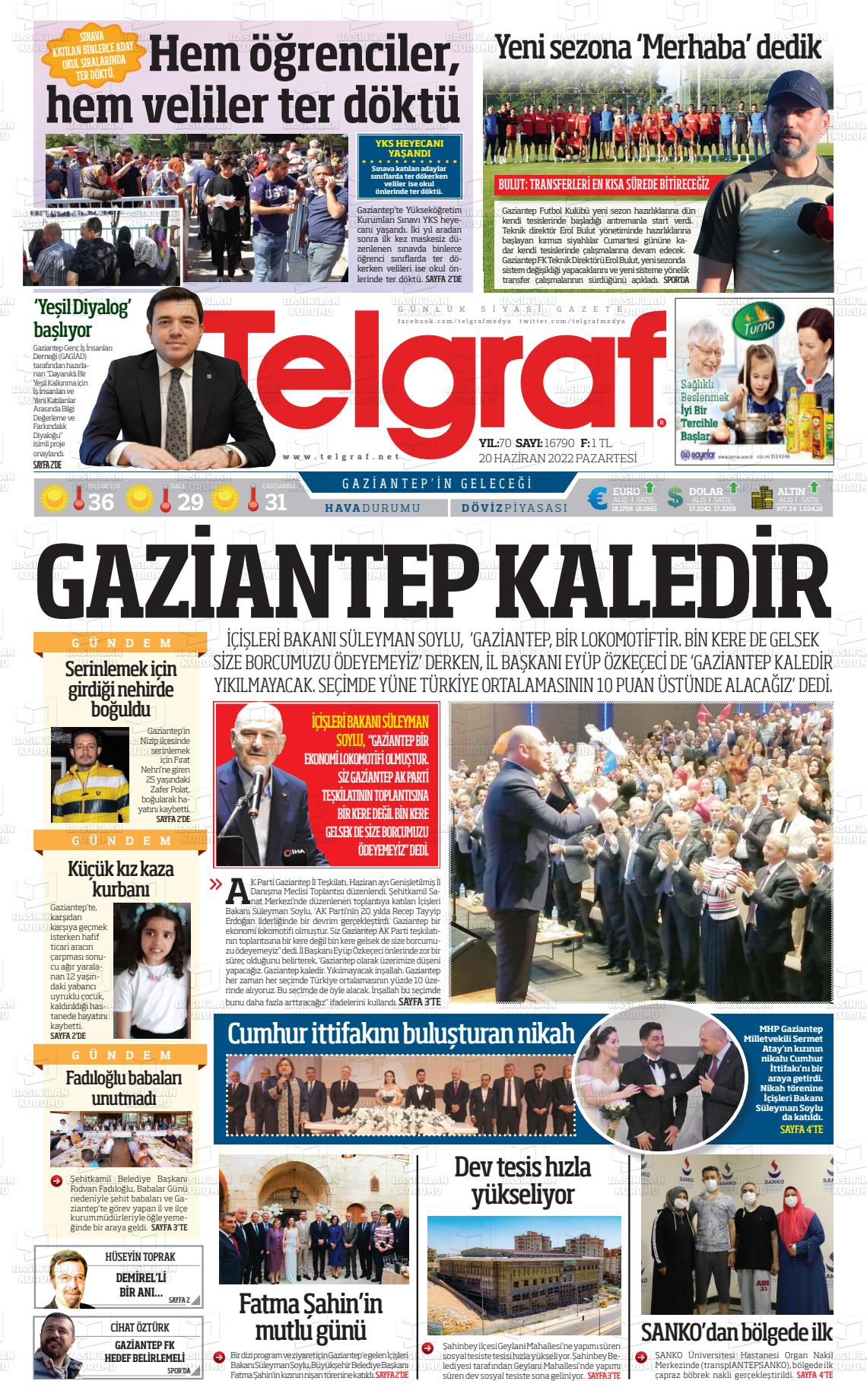 20 Haziran 2022 Telgraf Gazete Manşeti