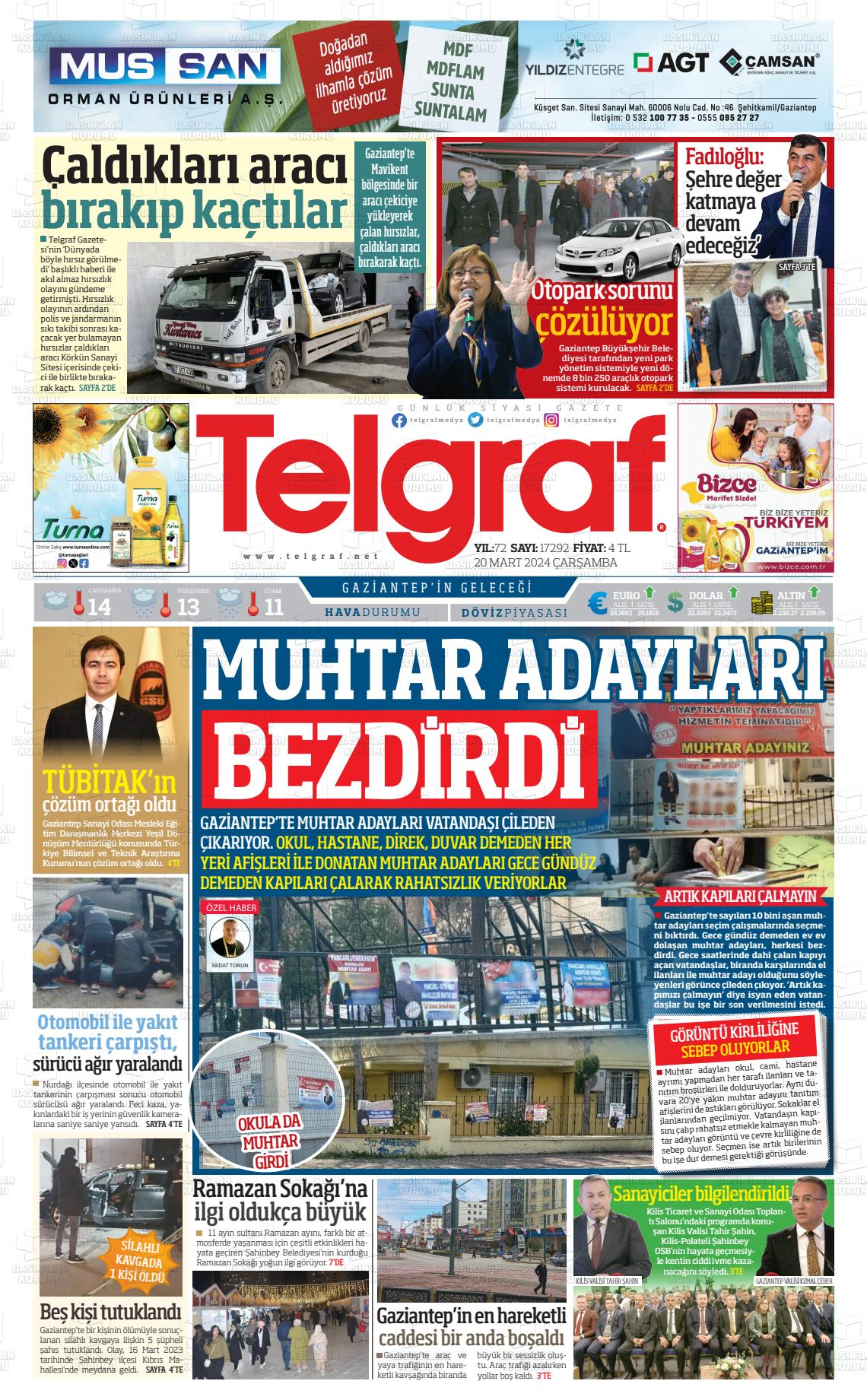 20 Mart 2024 Telgraf Gazete Manşeti