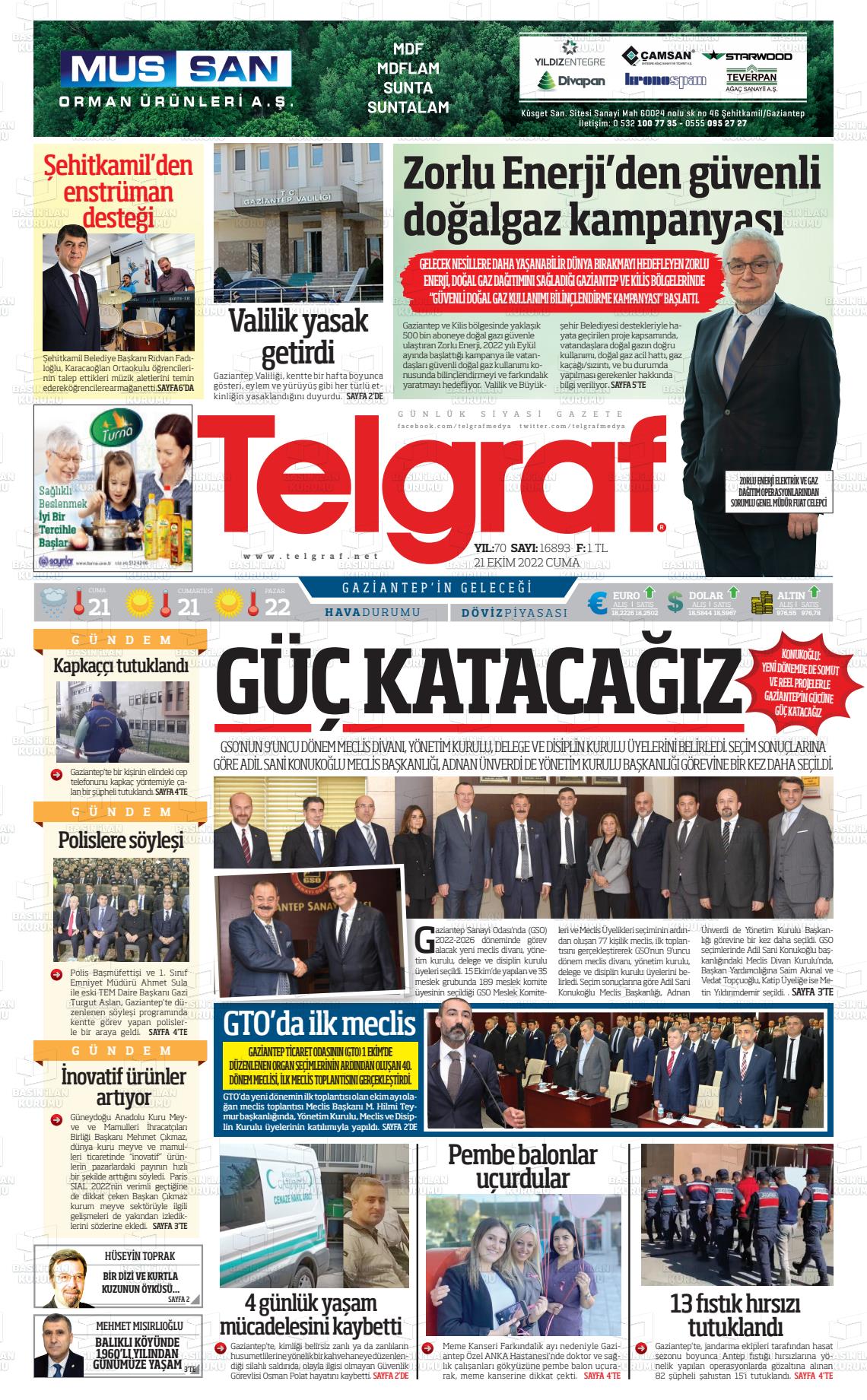 21 Ekim 2022 Telgraf Gazete Manşeti