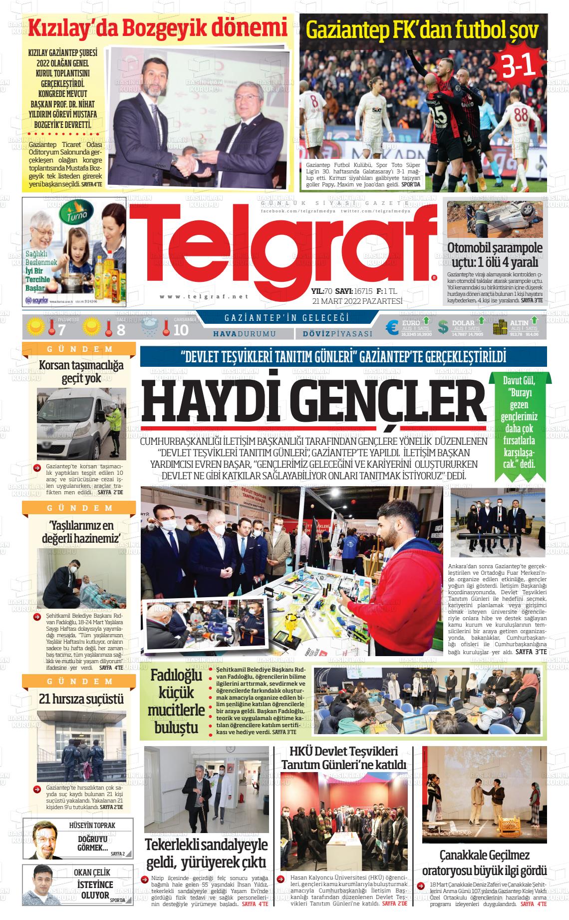 21 Mart 2022 Telgraf Gazete Manşeti