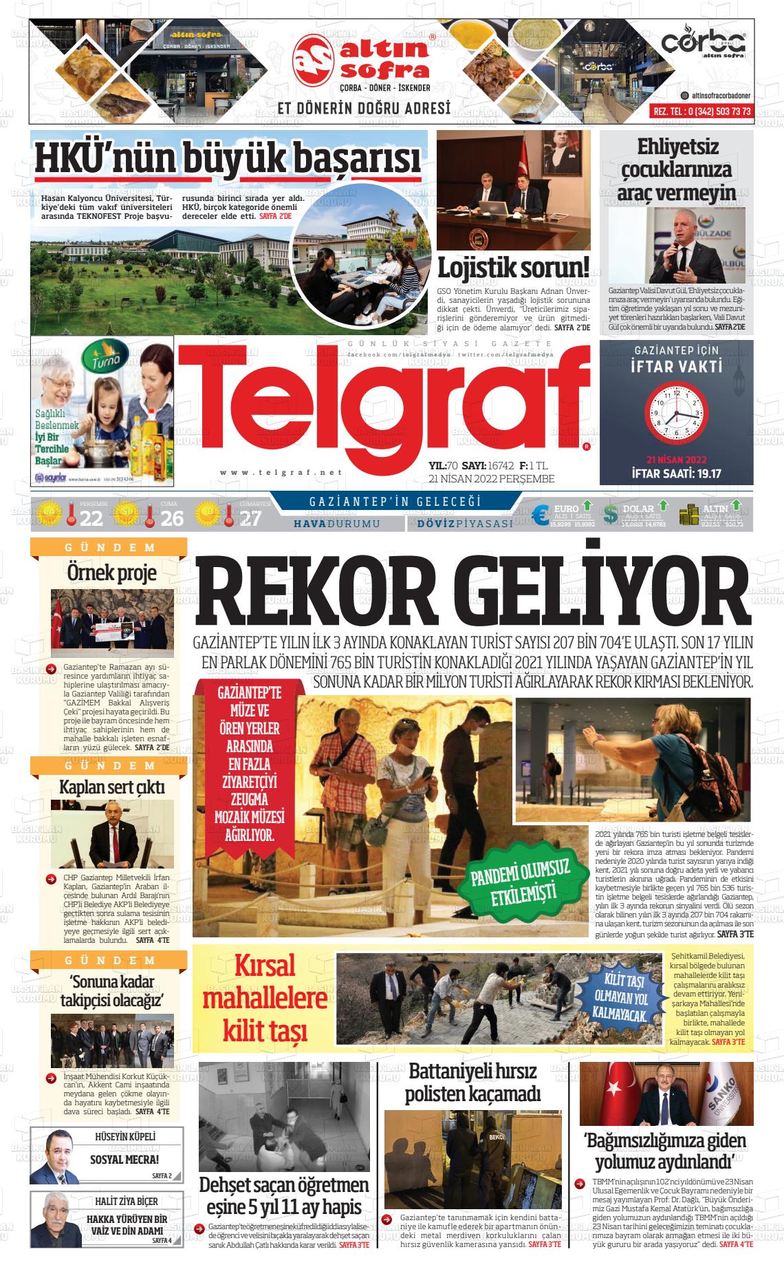 19 Haziran 2022 Telgraf Gazete Manşeti