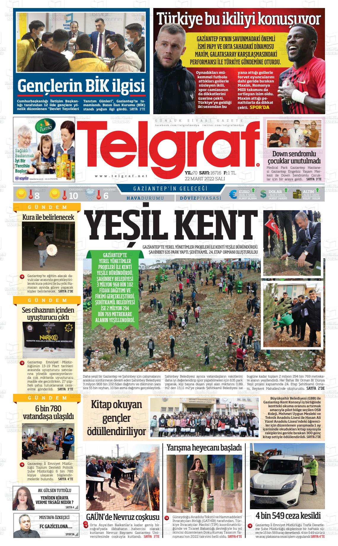 22 Mart 2022 Telgraf Gazete Manşeti