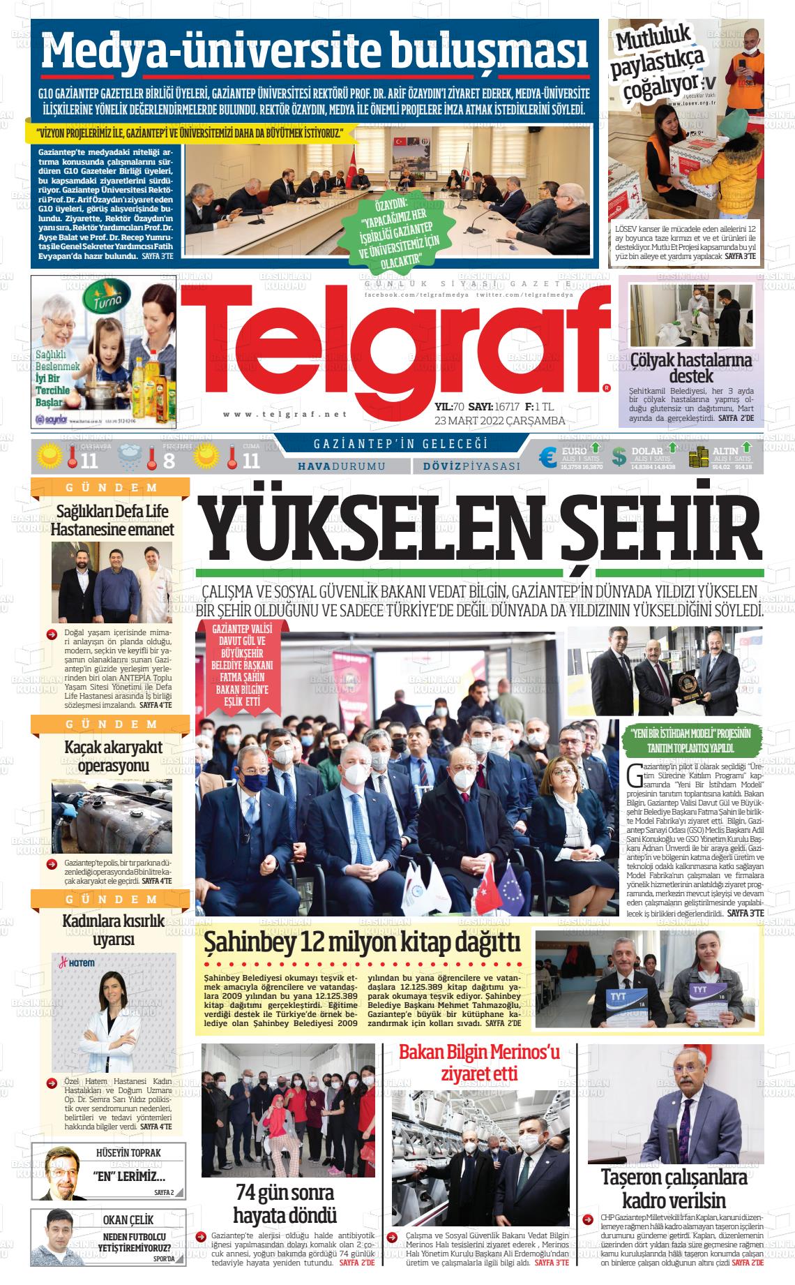 23 Mart 2022 Telgraf Gazete Manşeti