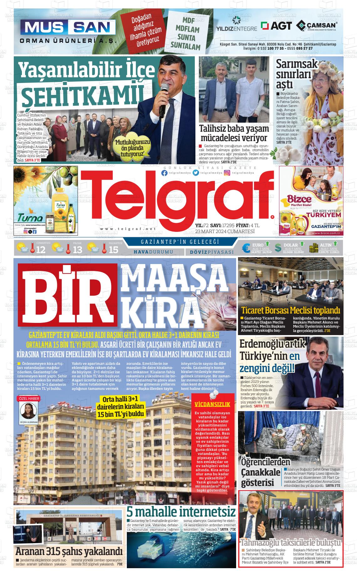 23 Mart 2024 Telgraf Gazete Manşeti