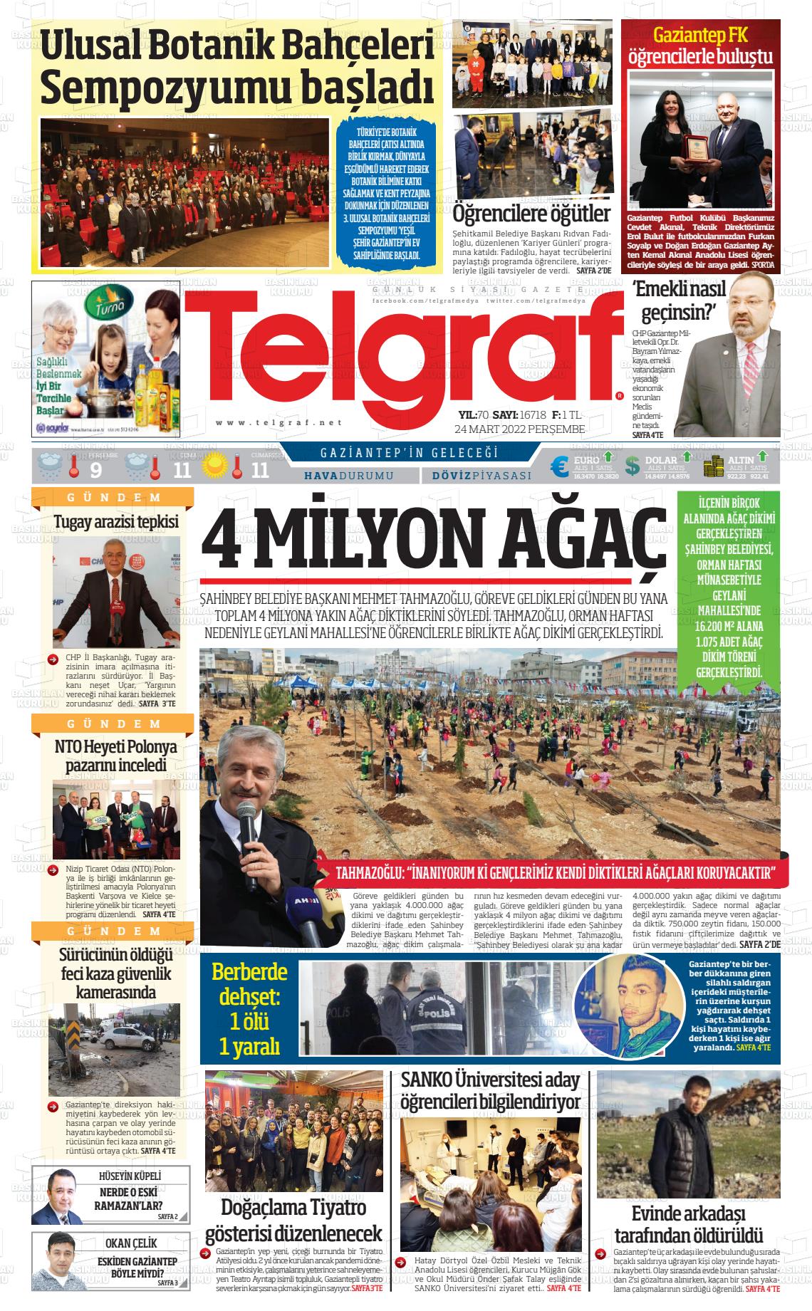 24 Mart 2022 Telgraf Gazete Manşeti