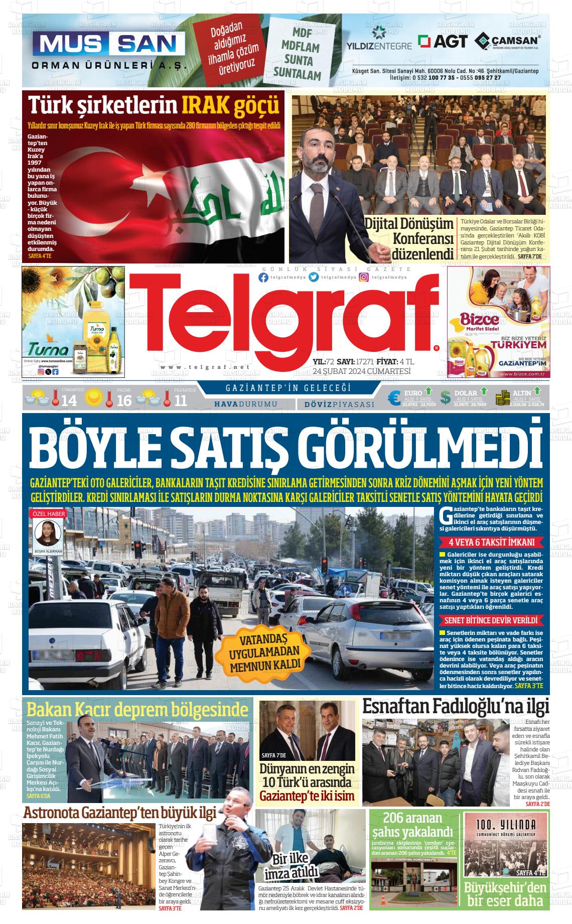 24 Şubat 2024 Telgraf Gazete Manşeti