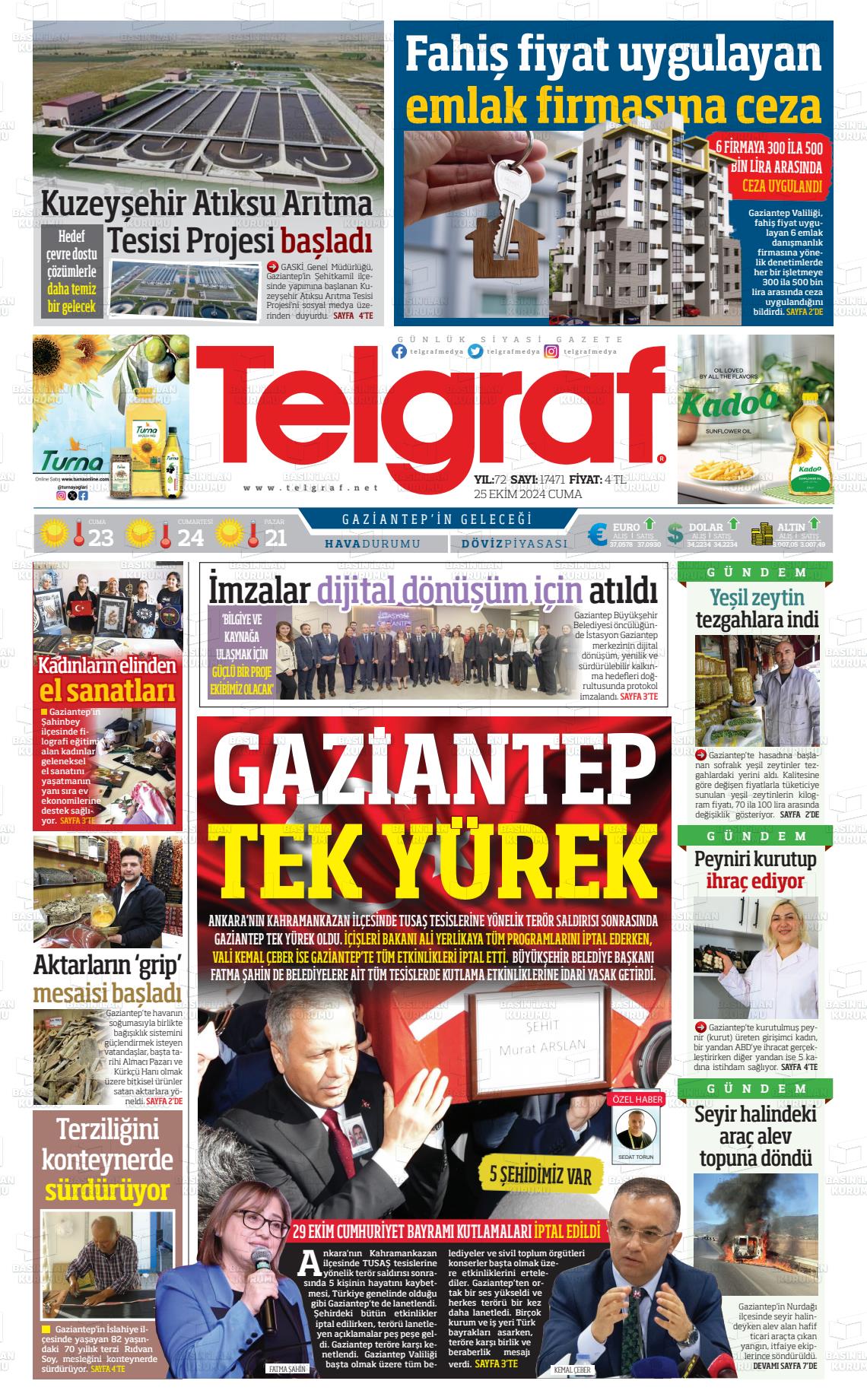 25 Ekim 2024 Telgraf Gazete Manşeti