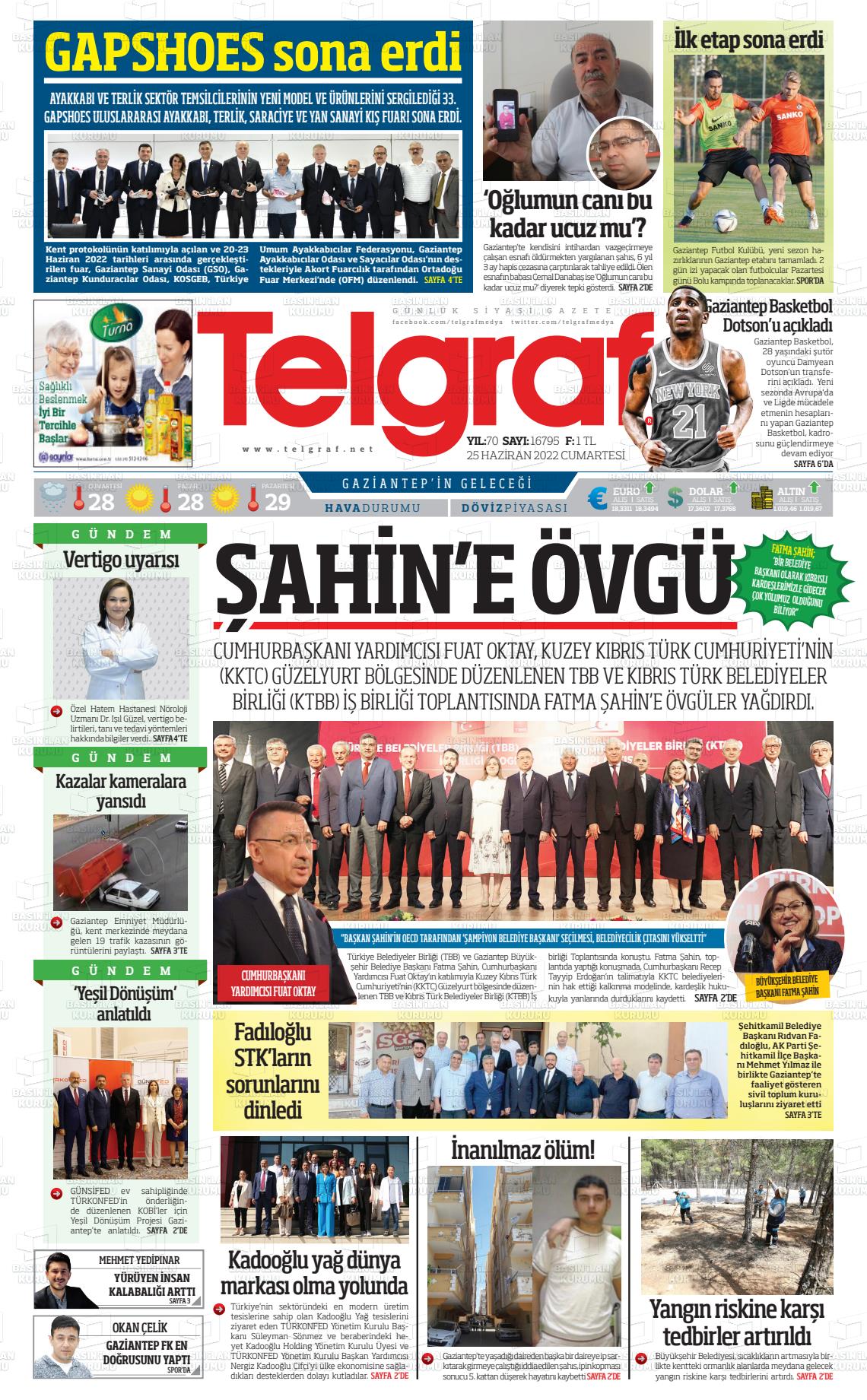 25 Haziran 2022 Telgraf Gazete Manşeti