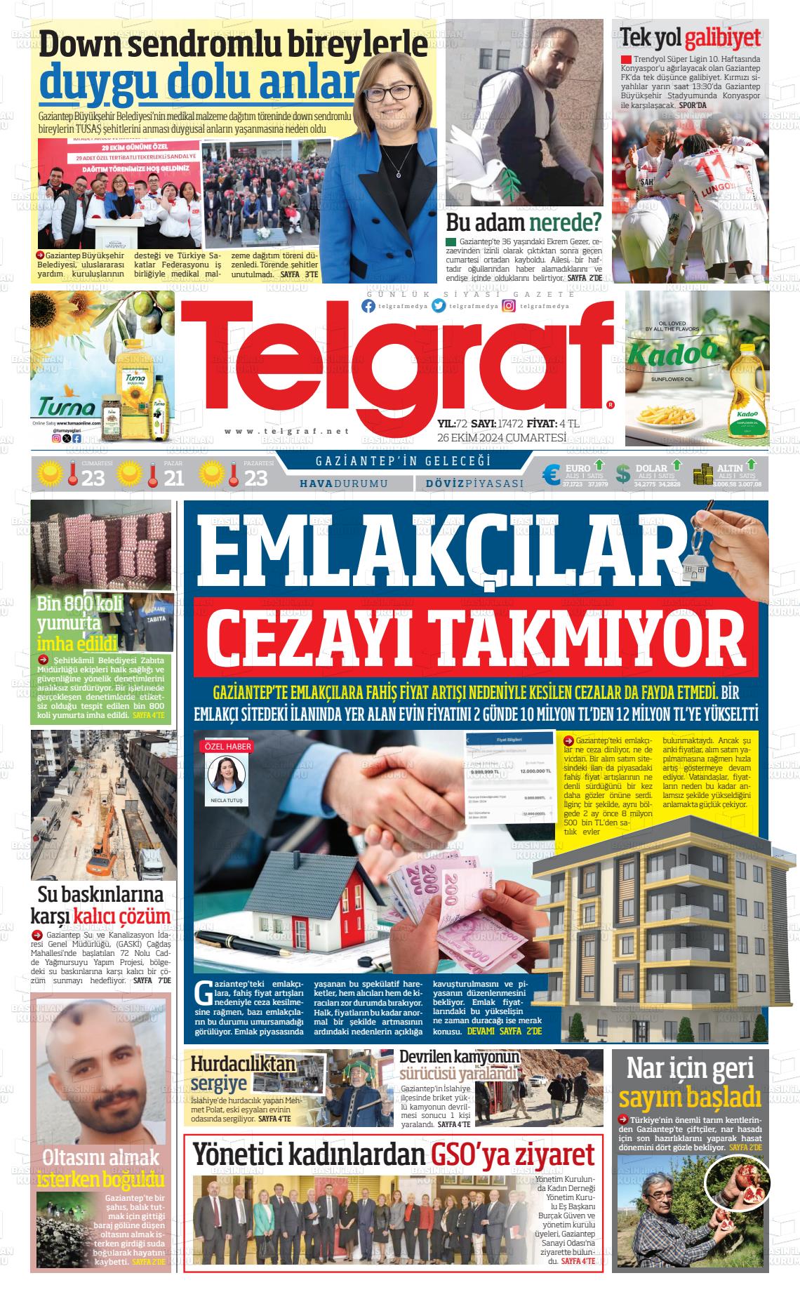 26 Ekim 2024 Telgraf Gazete Manşeti