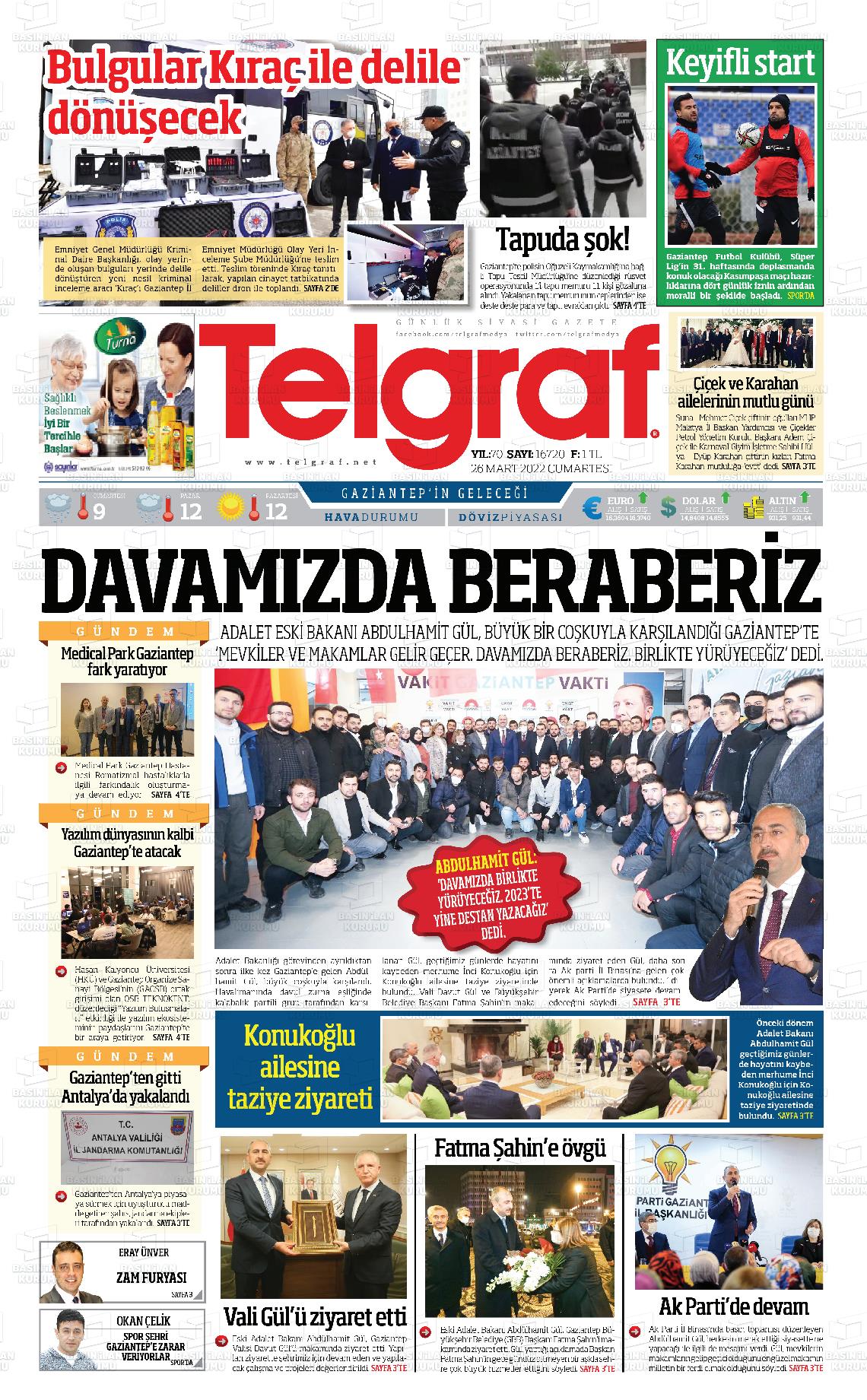 26 Mart 2022 Telgraf Gazete Manşeti