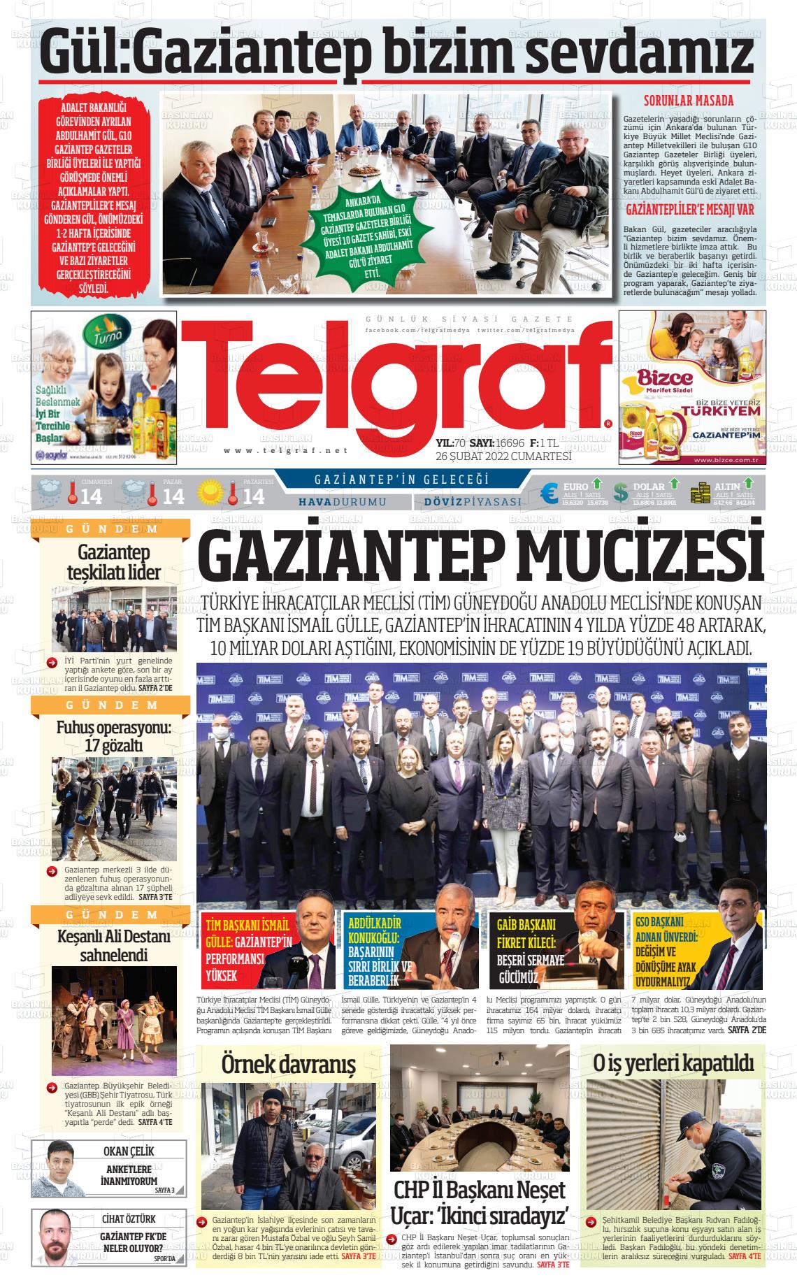 26 Şubat 2022 Telgraf Gazete Manşeti