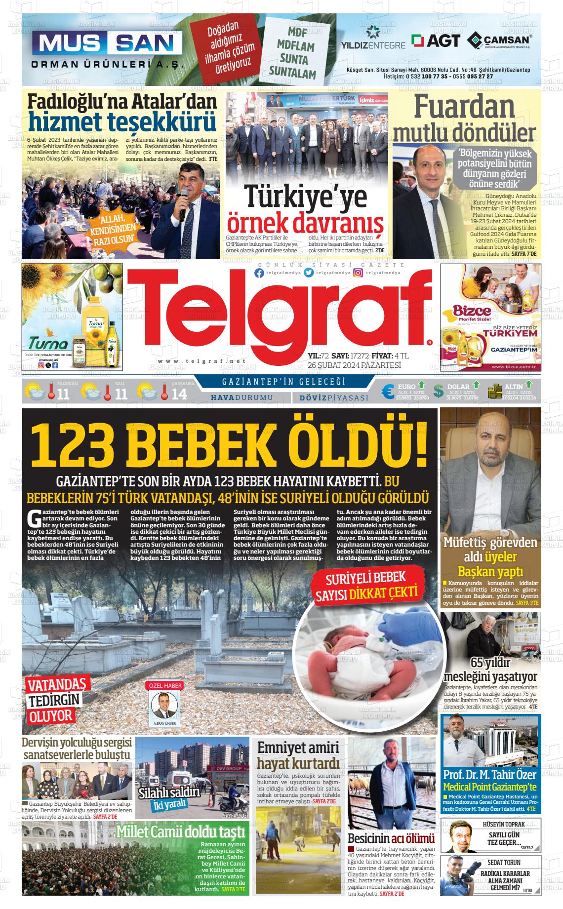 26 Şubat 2024 Telgraf Gazete Manşeti