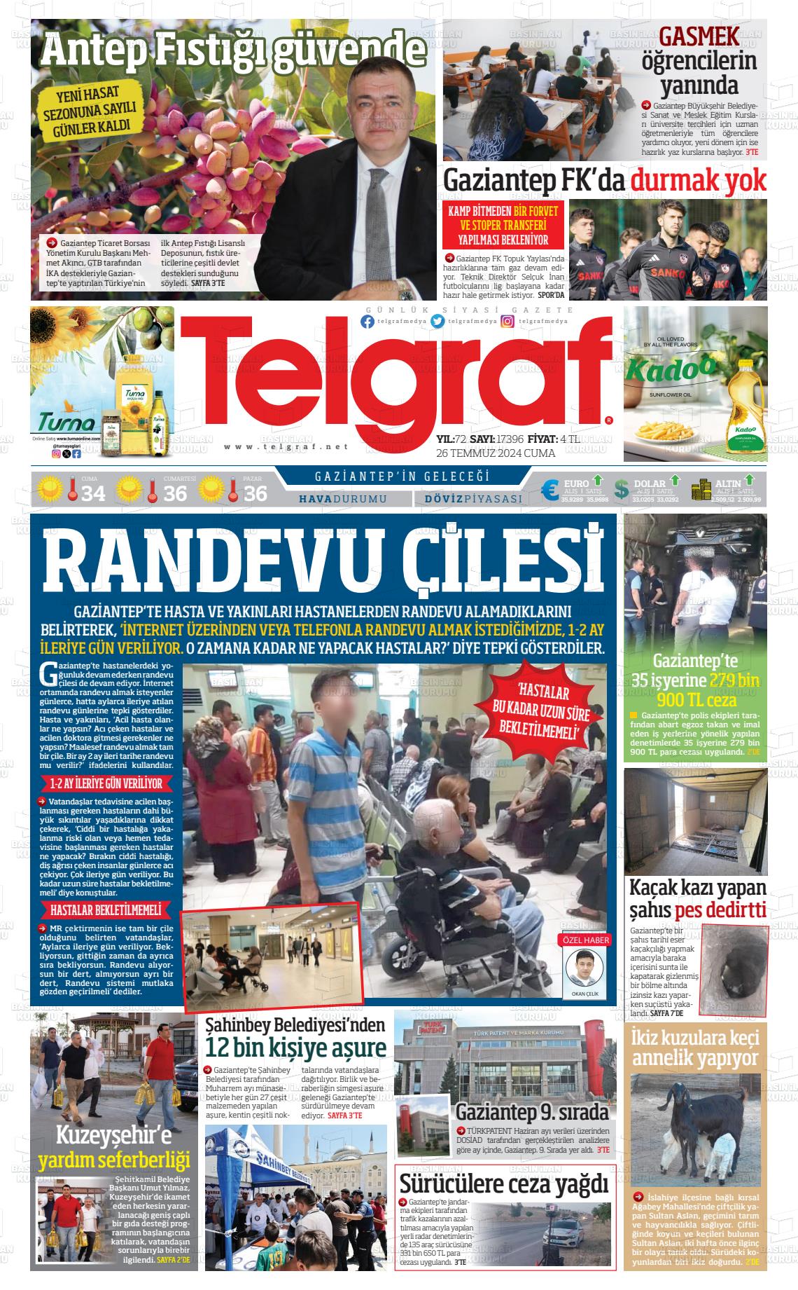27 Temmuz 2024 Telgraf Gazete Manşeti