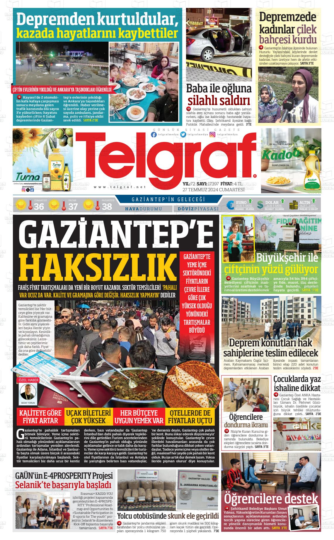 27 Temmuz 2024 Telgraf Gazete Manşeti