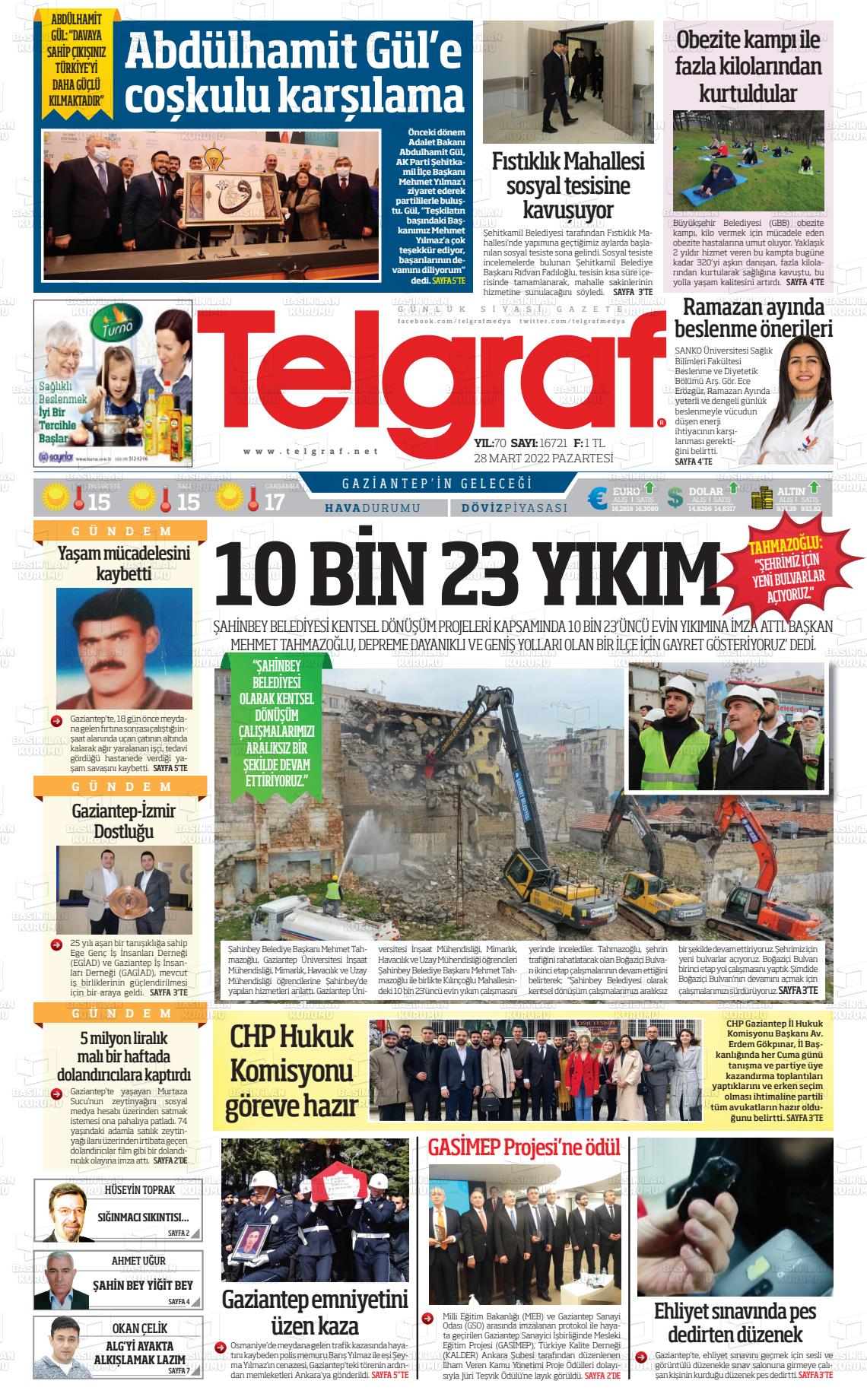 28 Mart 2022 Telgraf Gazete Manşeti