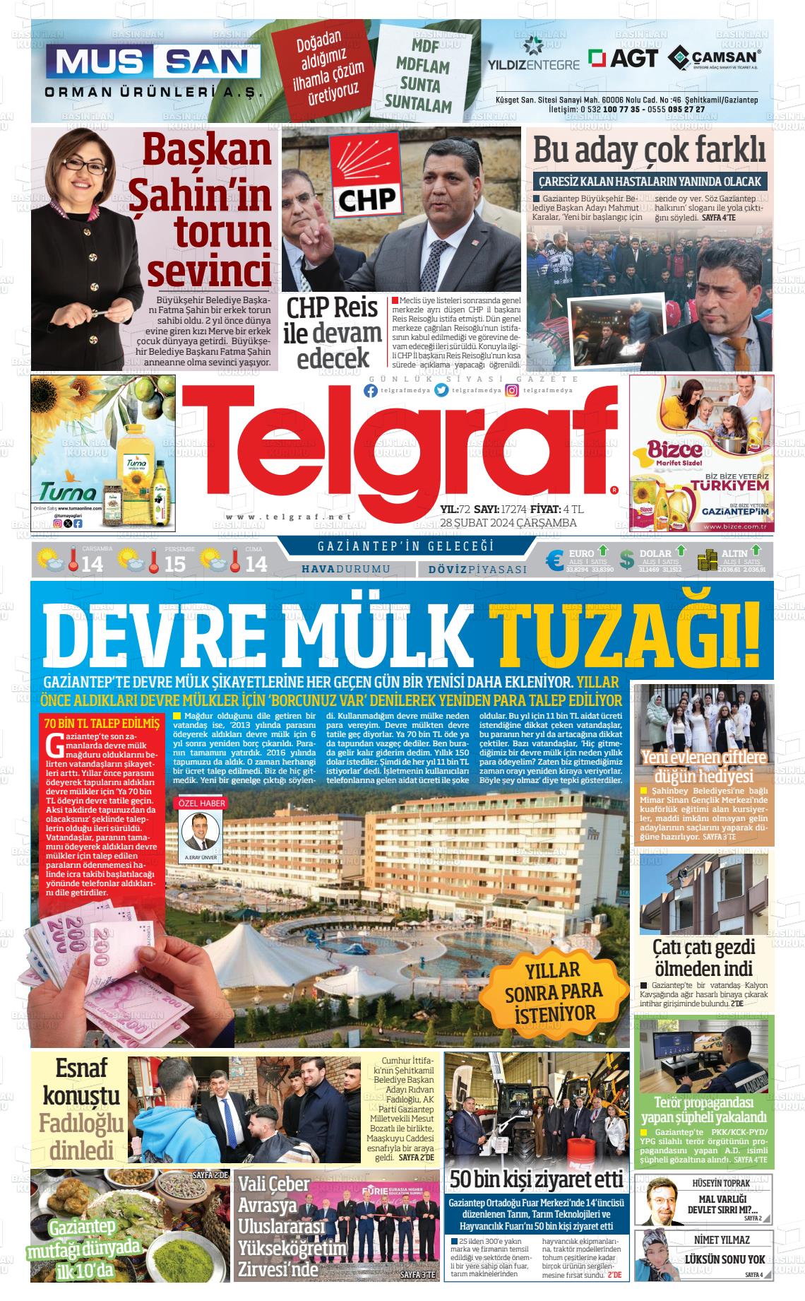 28 Şubat 2024 Telgraf Gazete Manşeti