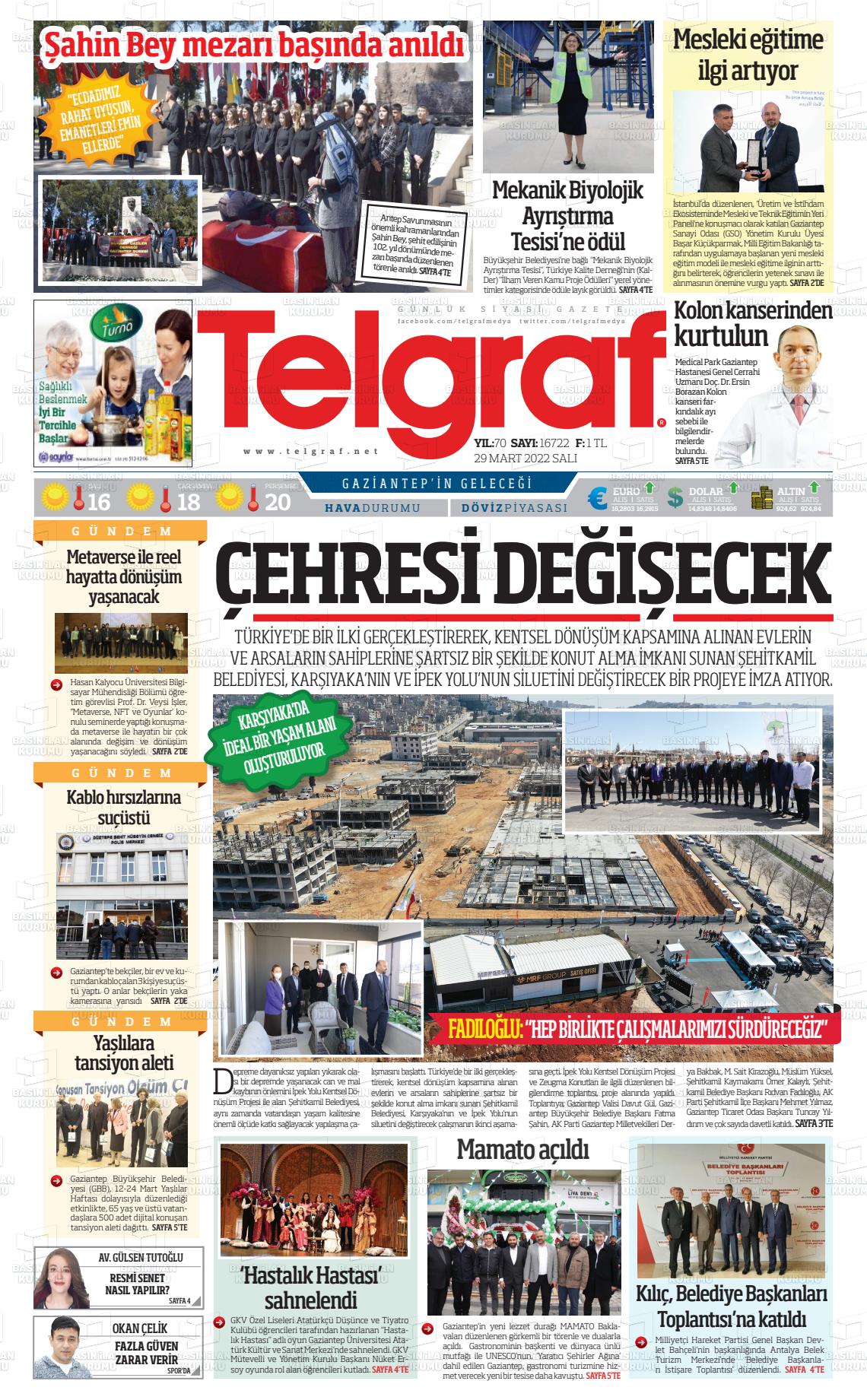 29 Mart 2022 Telgraf Gazete Manşeti