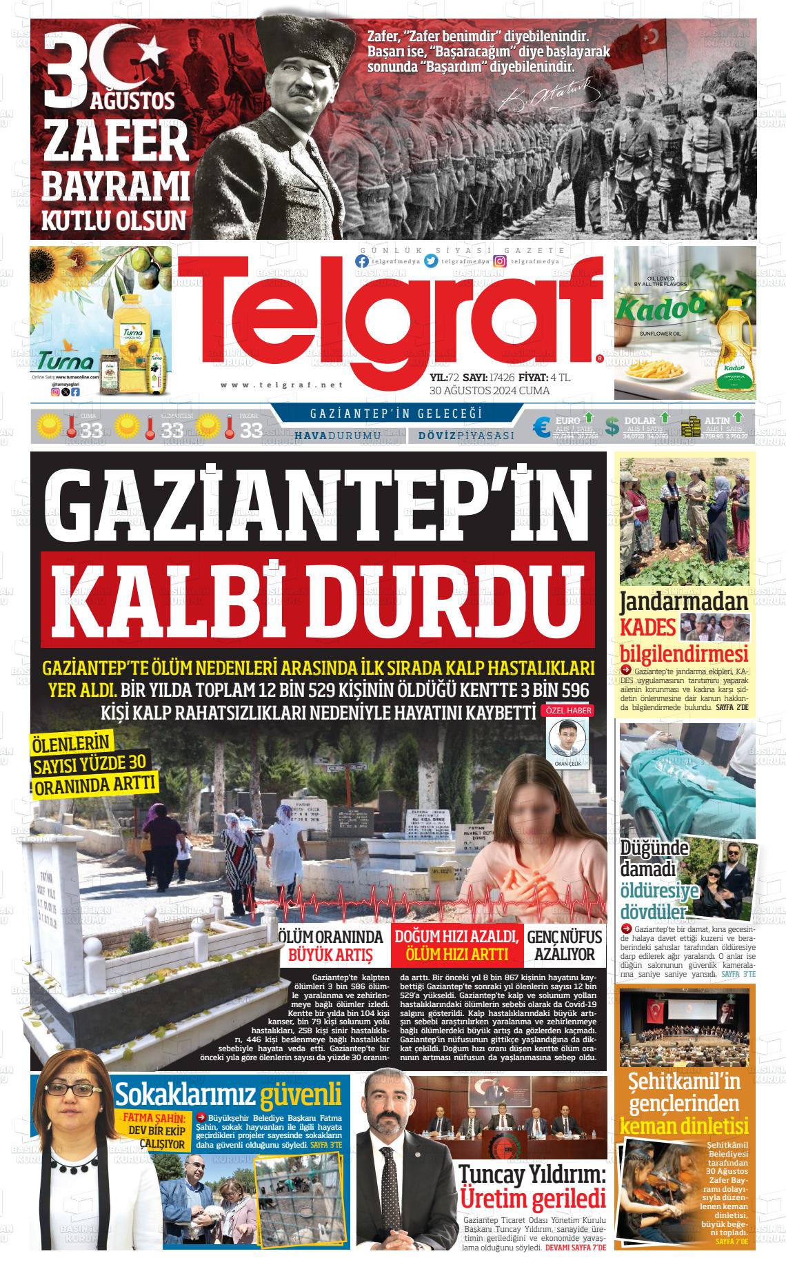 30 Ağustos 2024 Telgraf Gazete Manşeti