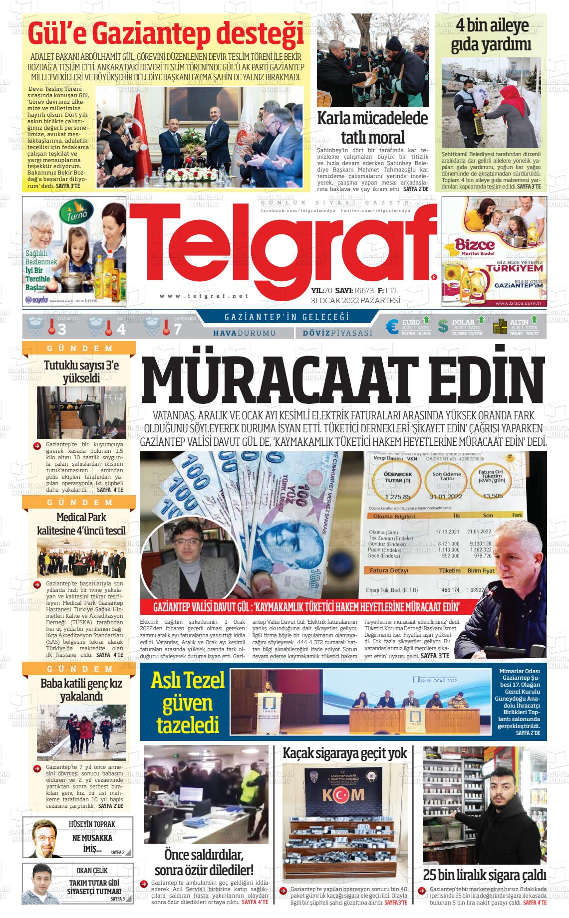 31 Ocak 2022 Telgraf Gazete Manşeti