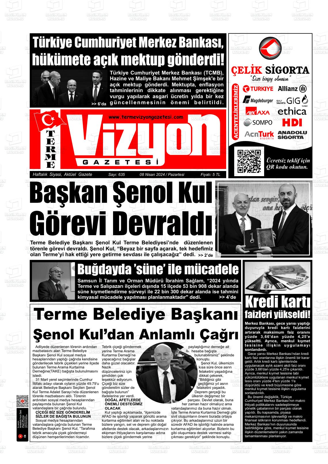 08 Nisan 2024 Terme Vizyon Gazete Manşeti