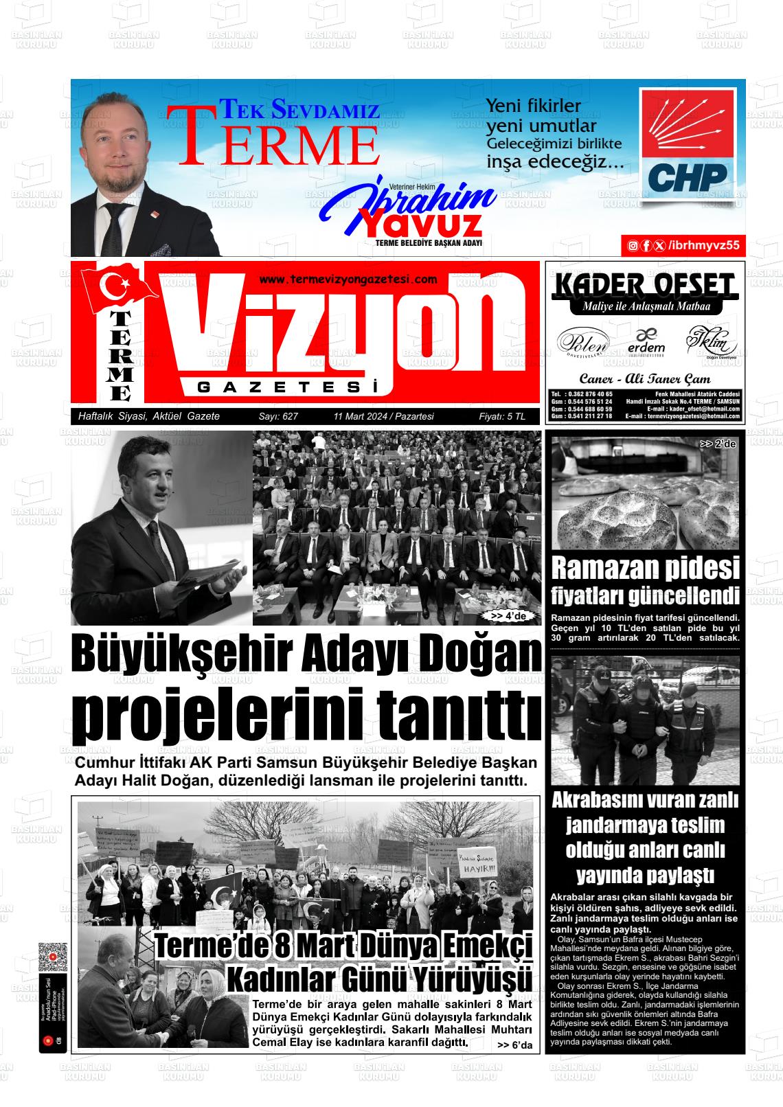 11 Mart 2024 Terme Vizyon Gazete Manşeti