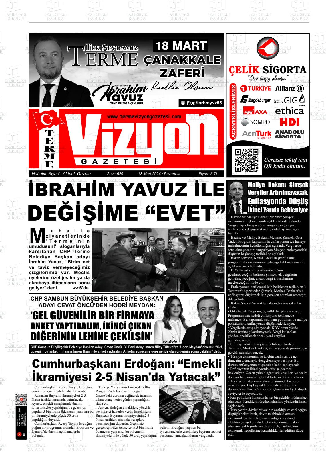 18 Mart 2024 Terme Vizyon Gazete Manşeti