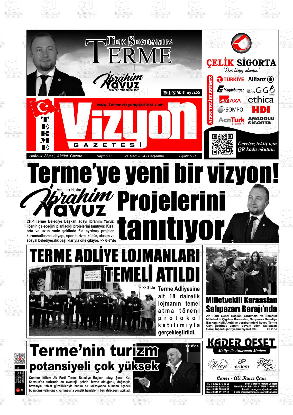 21 Mart 2024 Terme Vizyon Gazete Manşeti