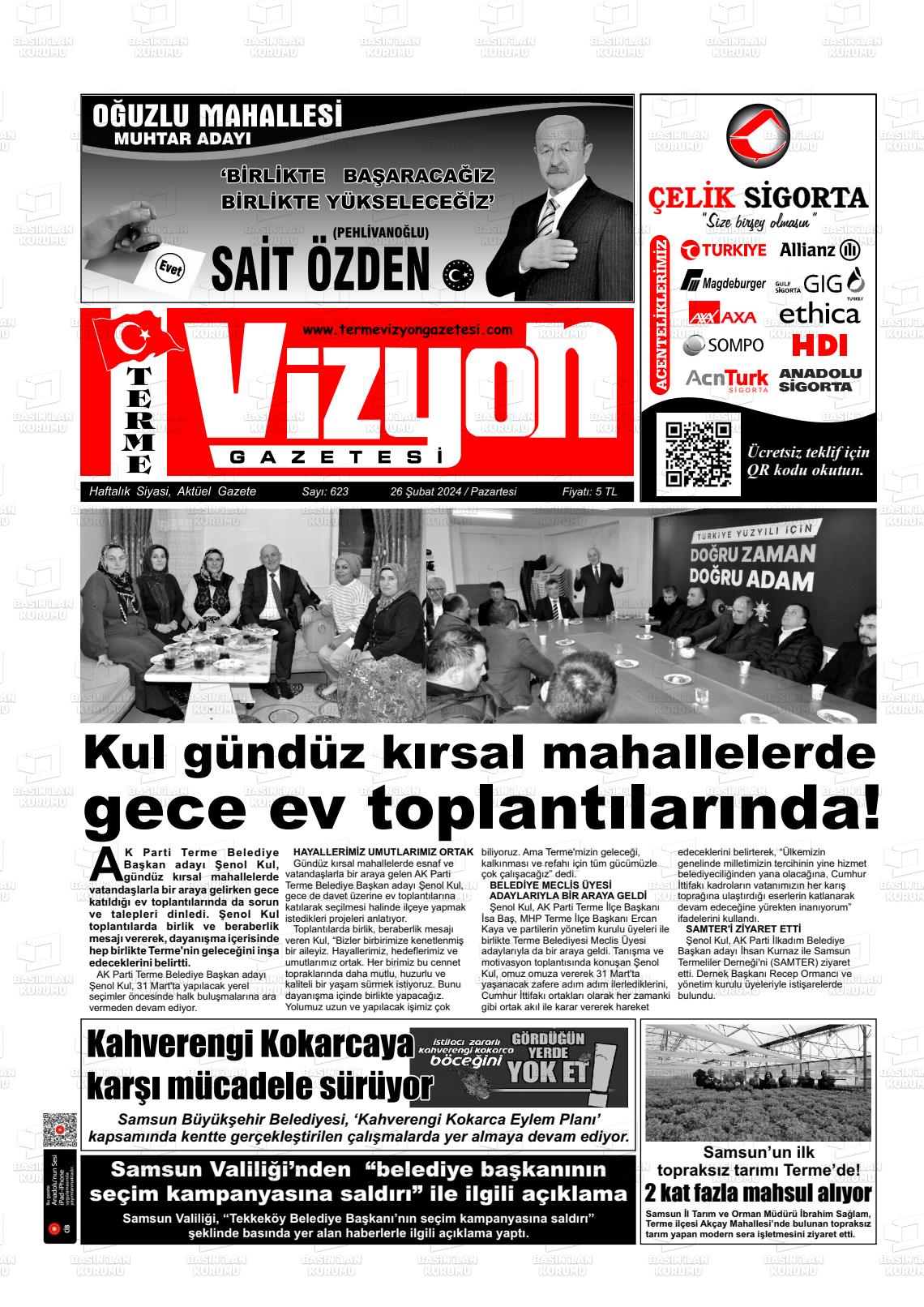 26 Şubat 2024 Terme Vizyon Gazete Manşeti