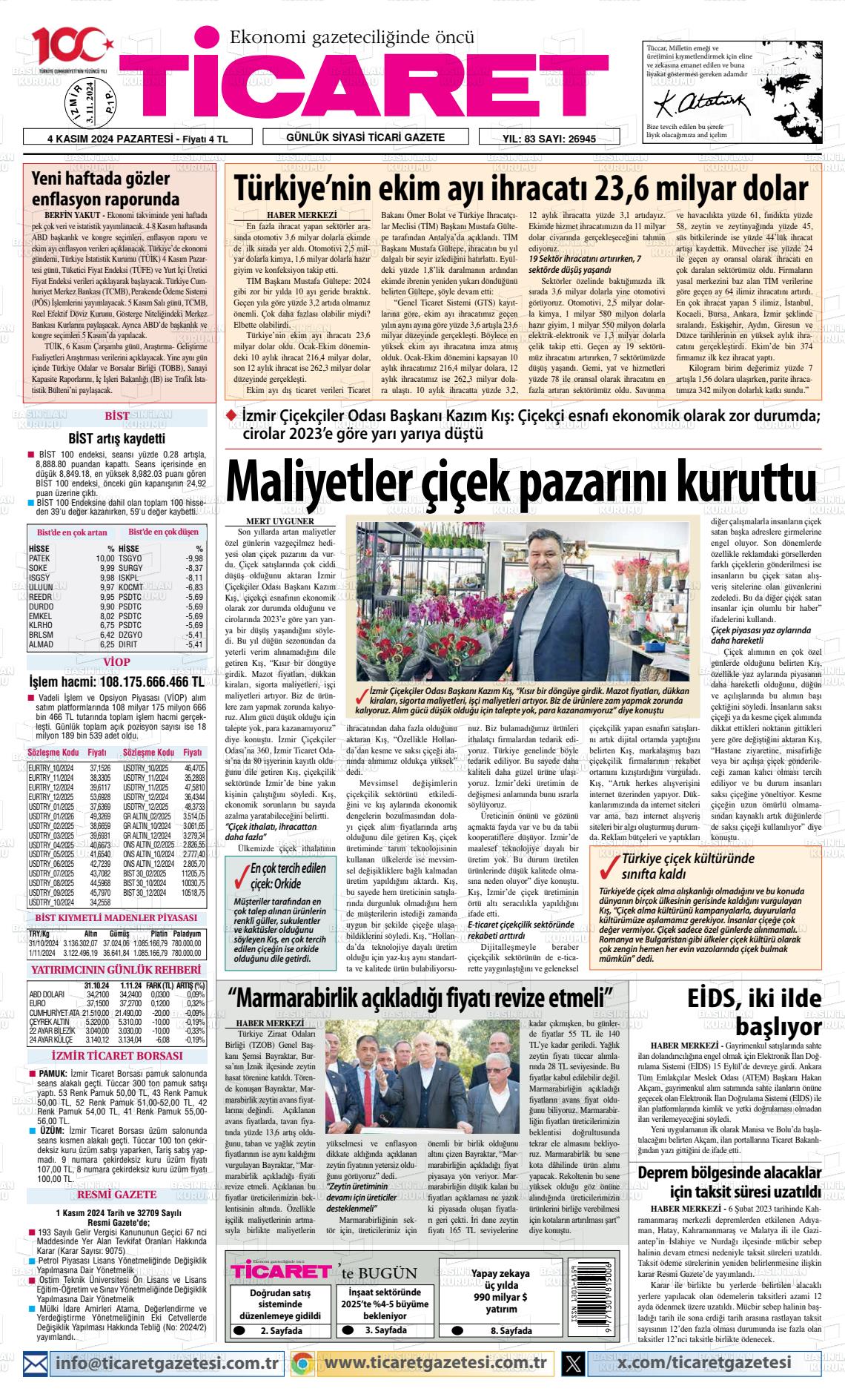 04 Kasım 2024 Ticaret Gazete Manşeti