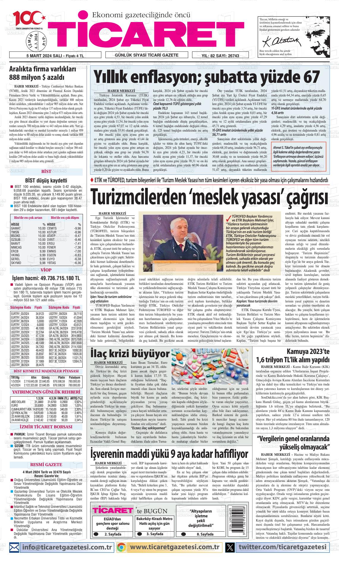 07 Mart 2024 Ticaret Gazete Manşeti