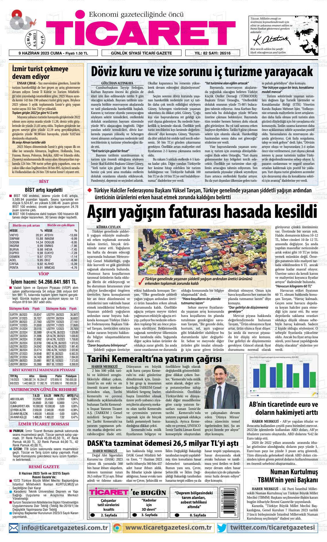 09 Haziran 2023 Ticaret Gazete Manşeti