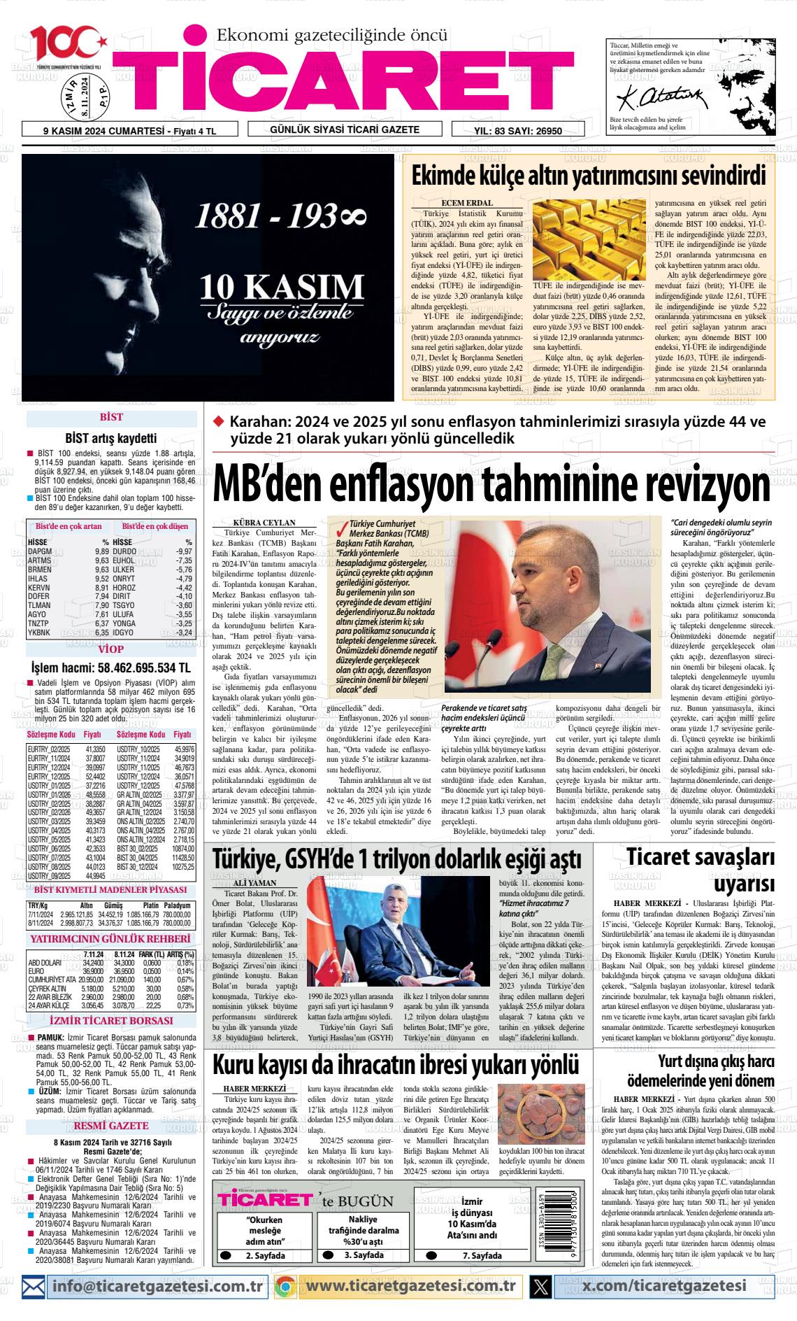 09 Kasım 2024 Ticaret Gazete Manşeti