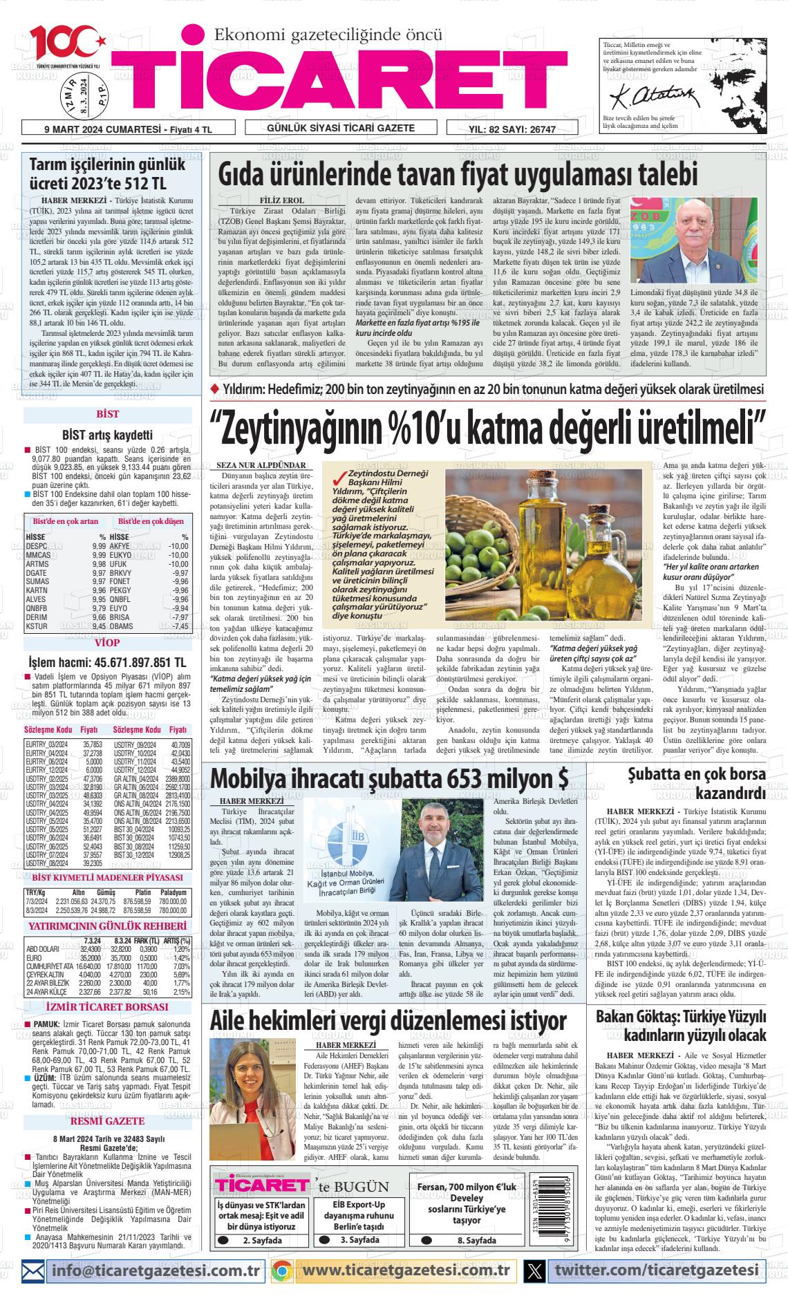 09 Mart 2024 Ticaret Gazete Manşeti